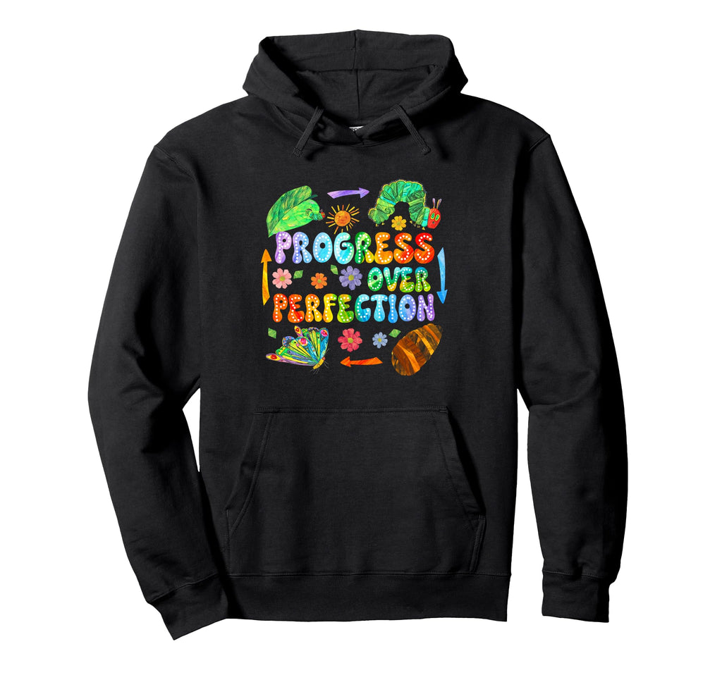 Progress Over Perfection Teacher Gift Back Hoodie - Novelty Apparel Unisex - T-Shirt, Sweatshirt, Hoodie