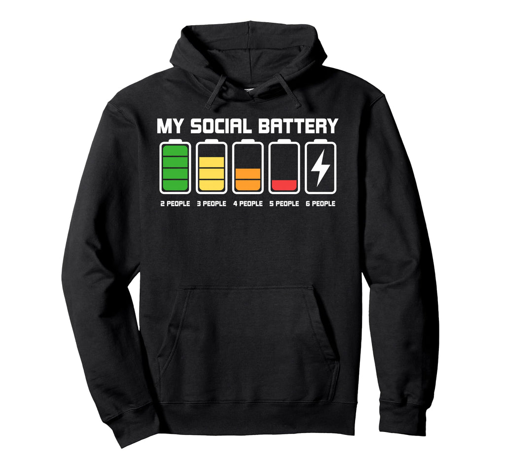 My Social Battery Funny Introvert Low Hoodie - Minimalist Print for Adults - T-Shirt, Sweatshirt, Hoodie