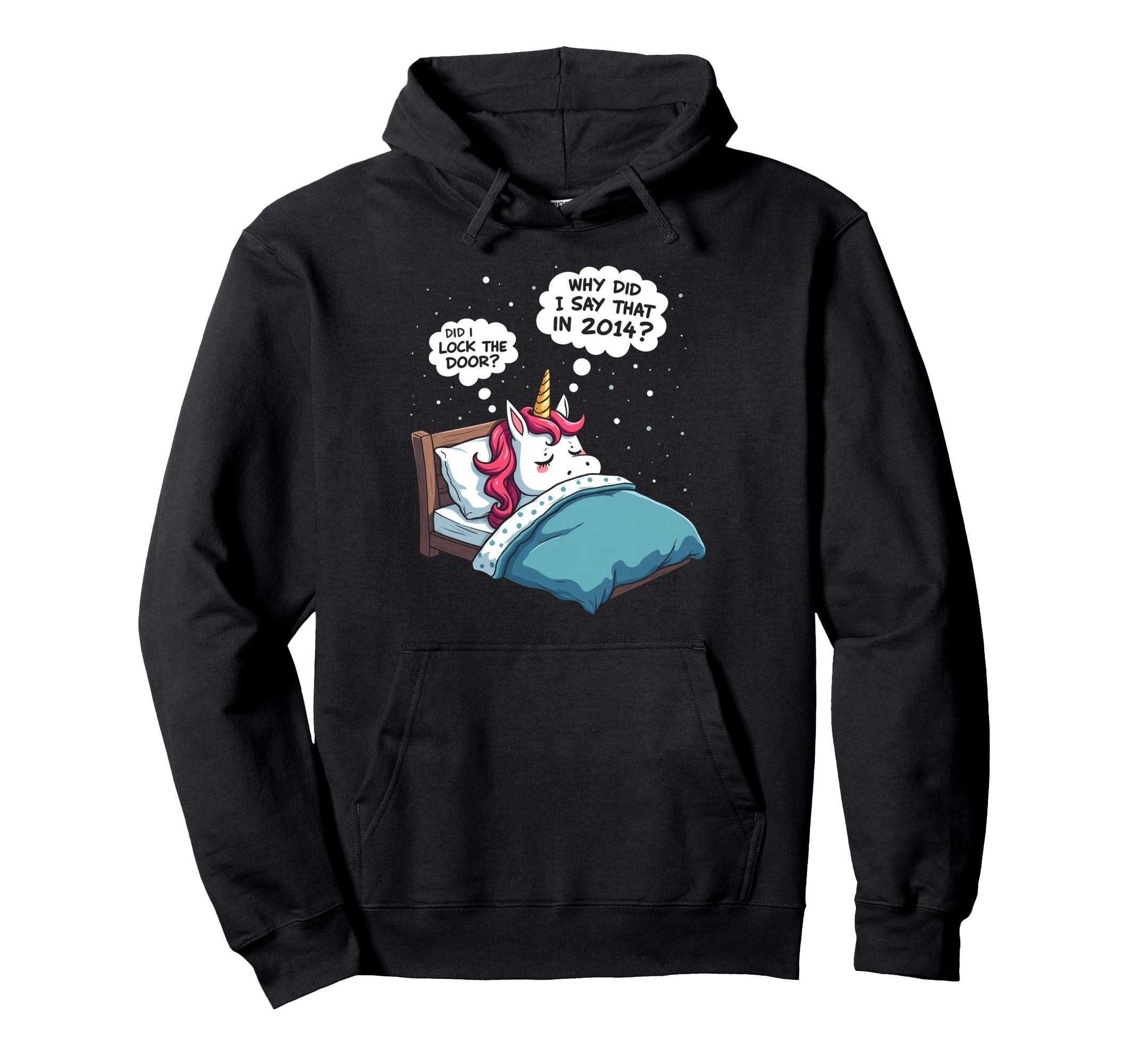 Funny Overthinker Unicorn Midnight Thoughts Hoodie - Unique Graphic Unisex - T-Shirt, Sweatshirt, Hoodie