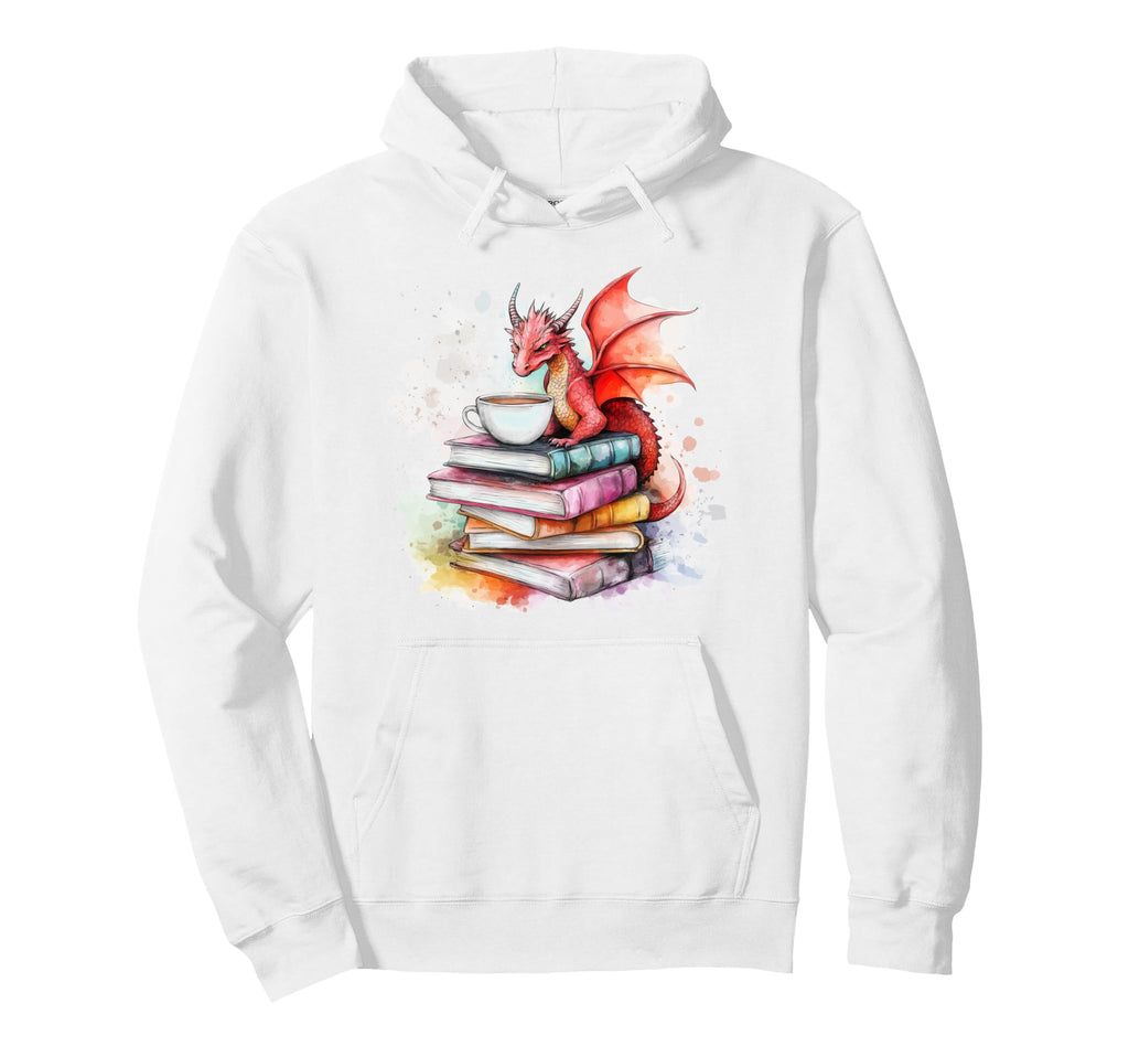Book Coffee Lover Dragon Reading Fantasy Hoodie - Unique Graphic Unisex - T-Shirt, Sweatshirt, Hoodie