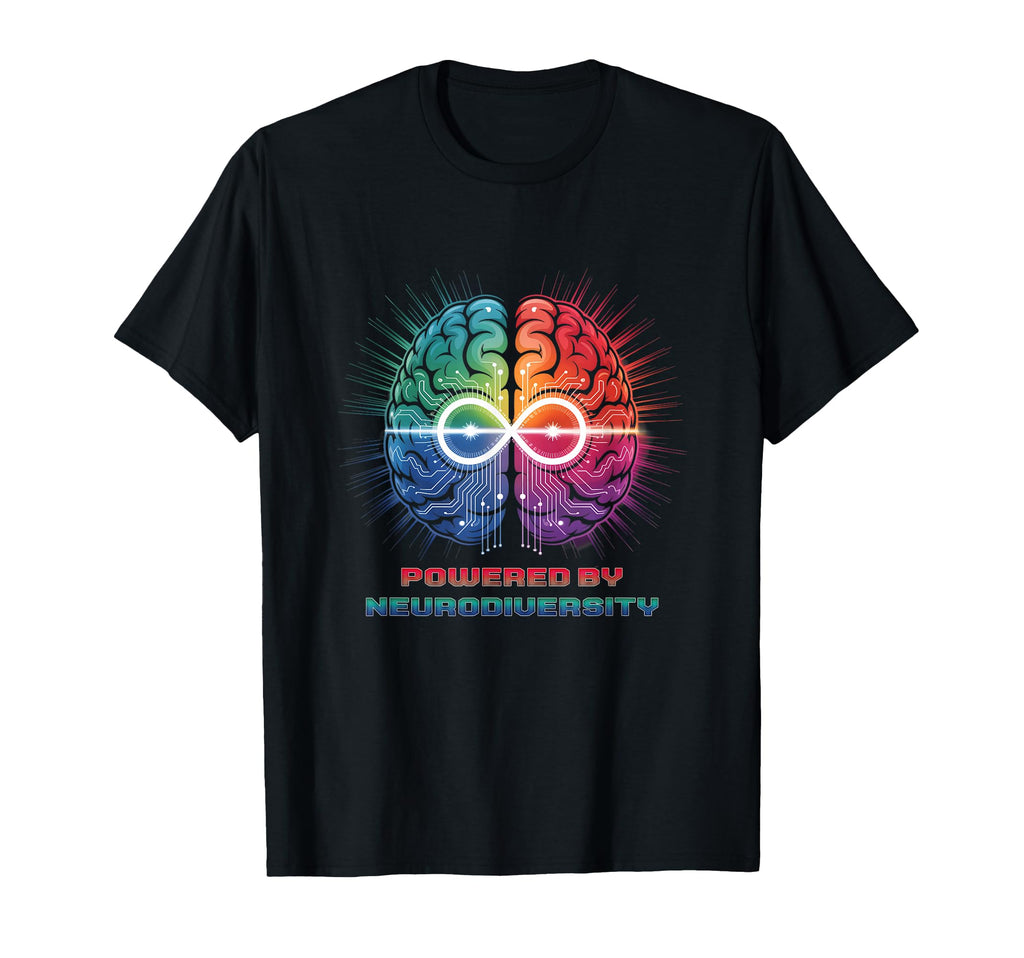 Powered Neurodiversity Brain T-Shirt - Casual Everyday Wear Men Women - T-Shirt, Sweatshirt, Hoodie