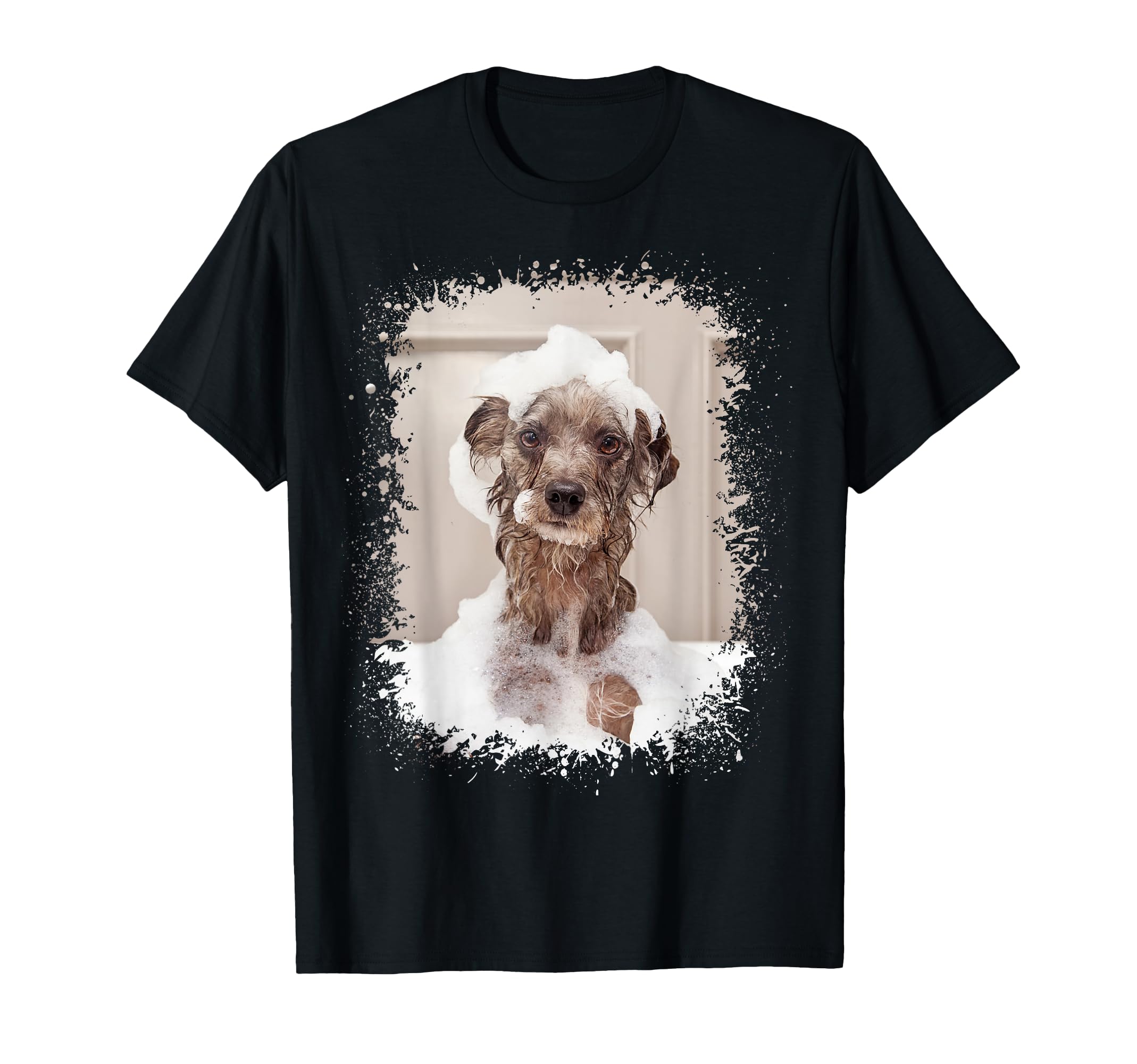 Dog Bath Photo Splatter Art T-Shirt - Minimalist Print for Adults - T-Shirt, Sweatshirt, Hoodie