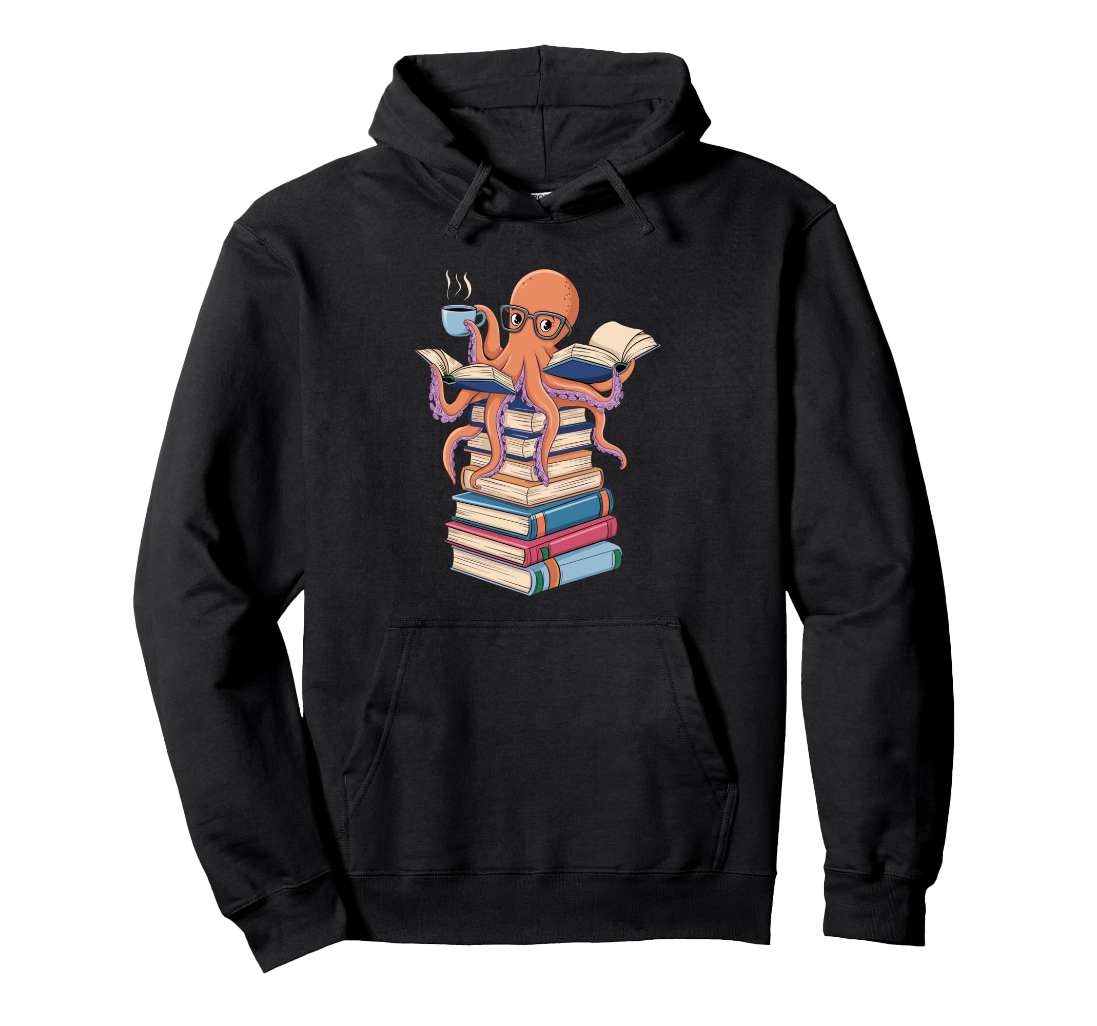 Octopus Reading Book Coffee Lover Hoodie - Unique Graphic for Adults - T-Shirt, Sweatshirt, Hoodie