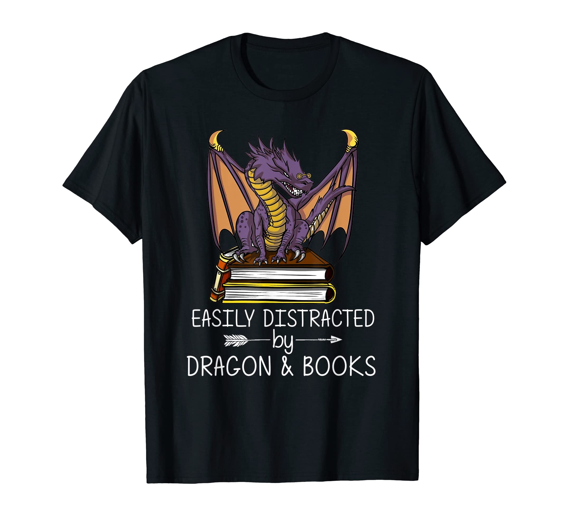 Easily Distracted Dragon And Books Nerds T-Shirt - Novelty Apparel Unisex - T-Shirt, Sweatshirt, Hoodie