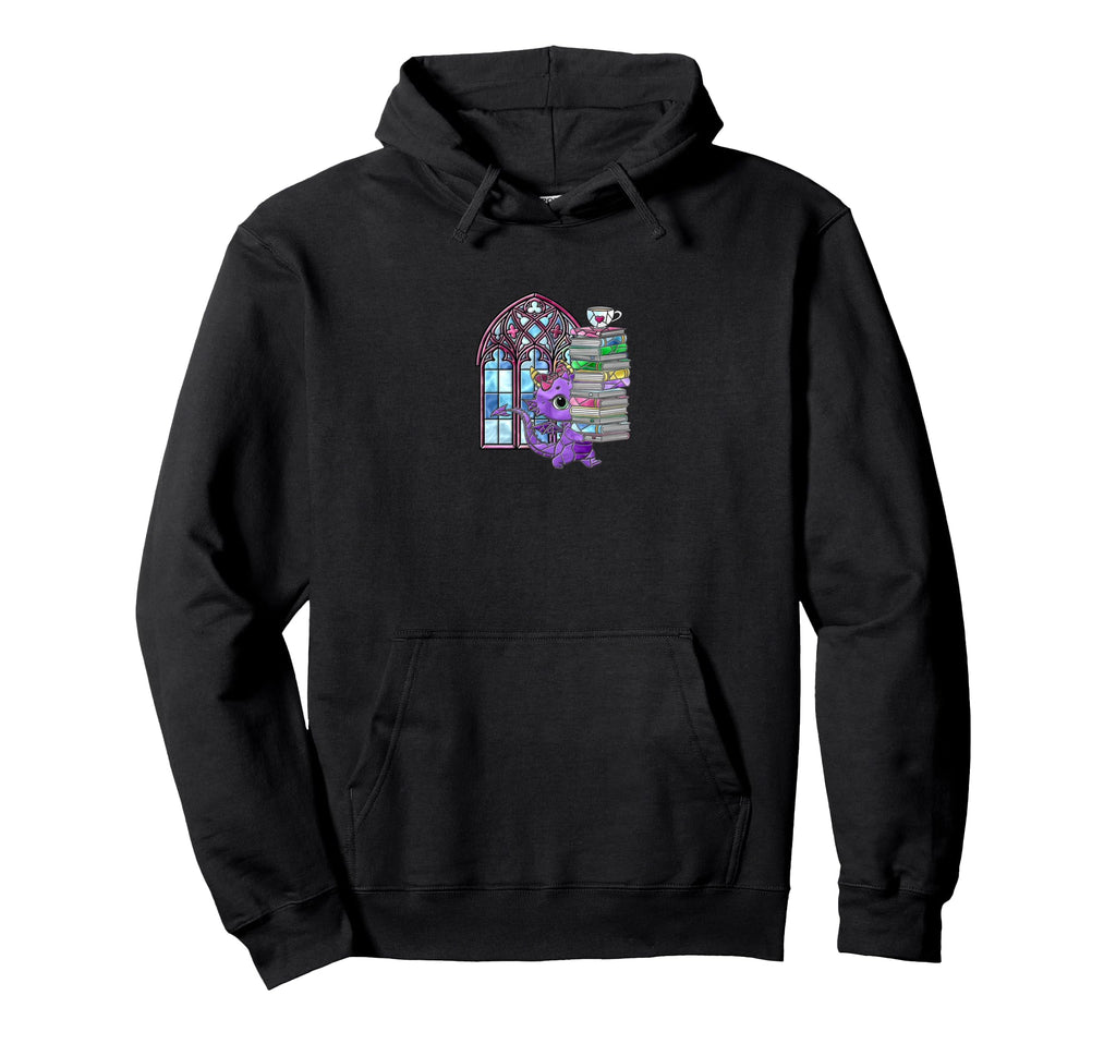 Reading Dragon Fantasy Books Sunrise Window Hoodie - Unique Graphic Unisex - T-Shirt, Sweatshirt, Hoodie