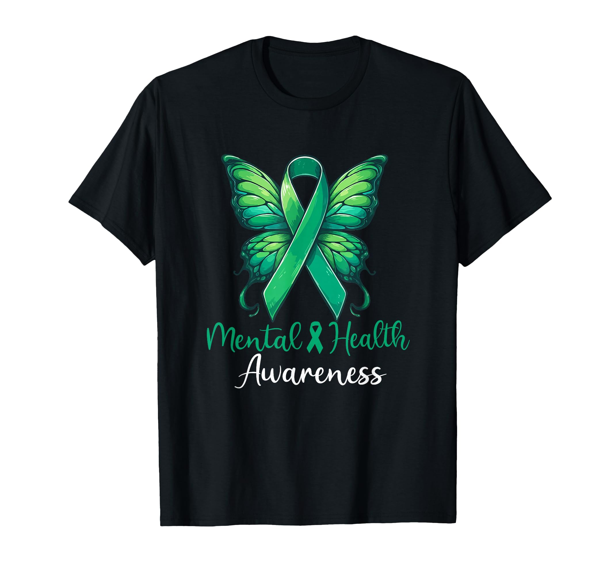 Mental Health Awareness Butterfly Ribbon T-Shirt - Custom Art Print Unisex - T-Shirt, Sweatshirt, Hoodie