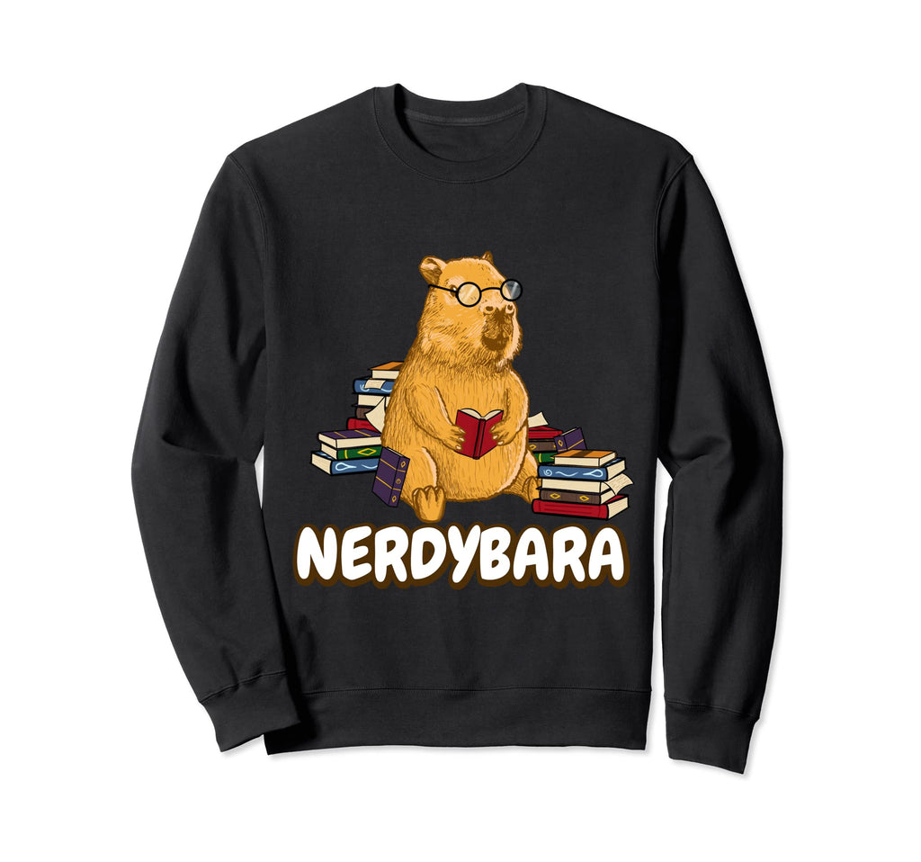 Capybara Nerdybara Book Reading Teacher Sweatshirt - Graphic Print Unisex - T-Shirt, Sweatshirt, Hoodie