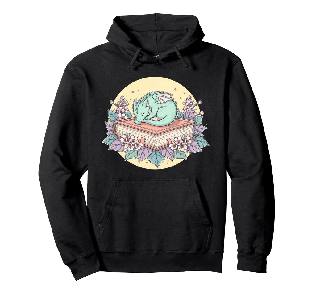Sleeping Dragon Book Floral Fantasy Hoodie - Fun Novelty Design Unisex - T-Shirt, Sweatshirt, Hoodie