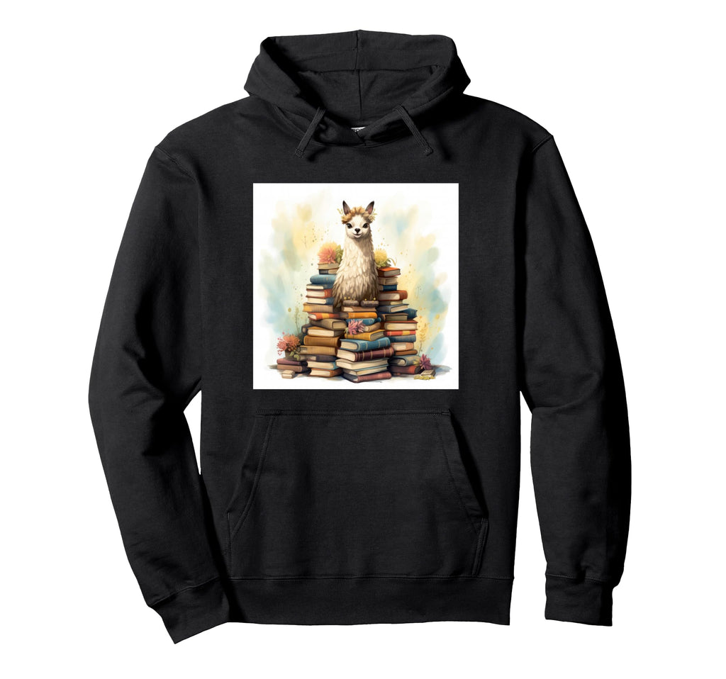 Llama Book Nerd Reading Library Hoodie - Unique Graphic Unisex - T-Shirt, Sweatshirt, Hoodie