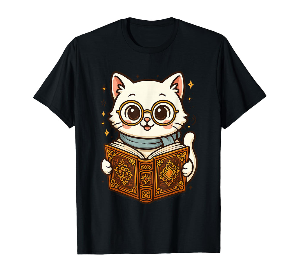 Cat Reading Book Nerd Kitty Bookworm T-Shirt - Custom Art Print Unisex - T-Shirt, Sweatshirt, Hoodie