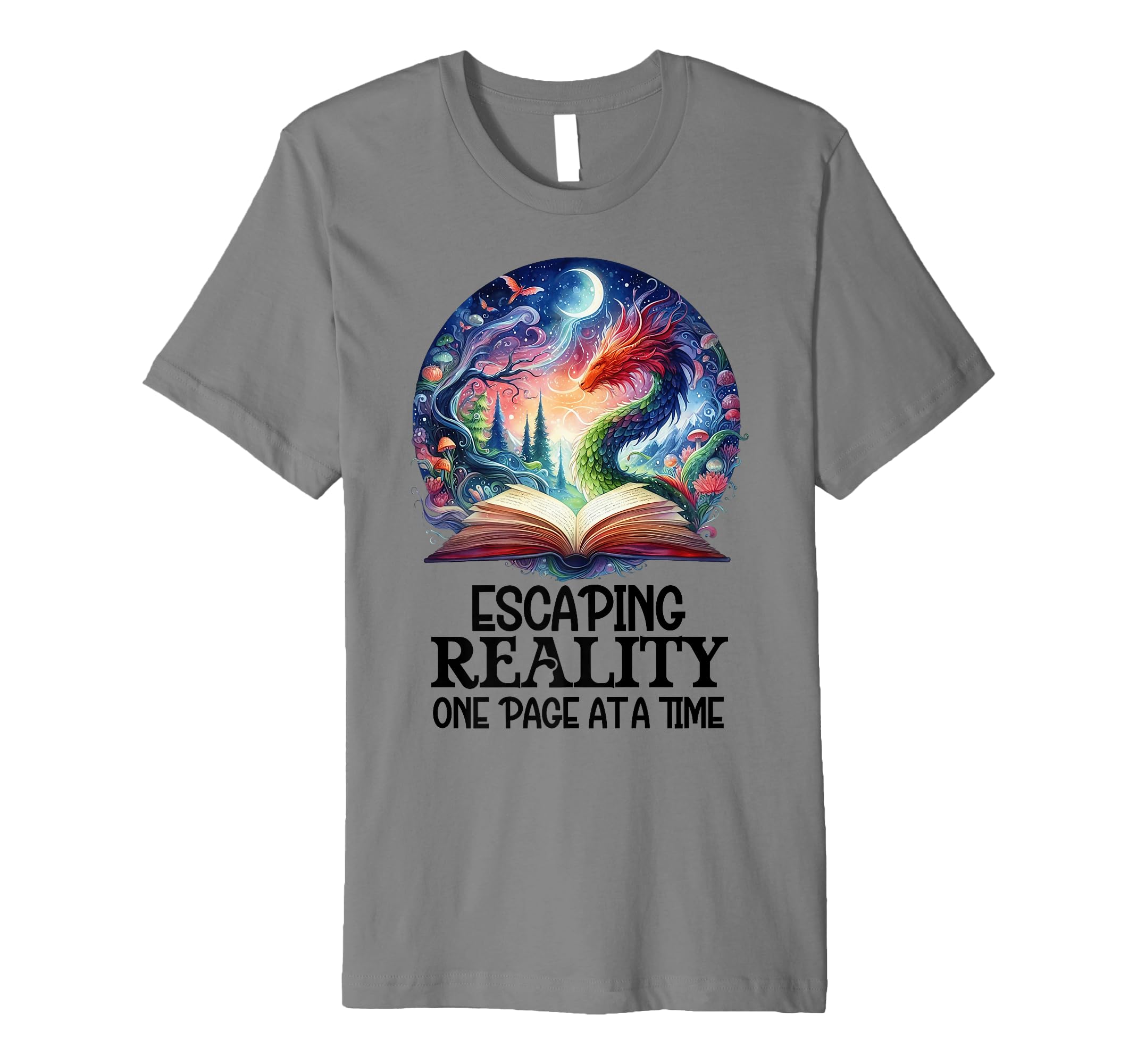 Book Dragon Reading Escaping Reality One T-Shirt - Novelty Apparel Unisex - T-Shirt, Sweatshirt, Hoodie