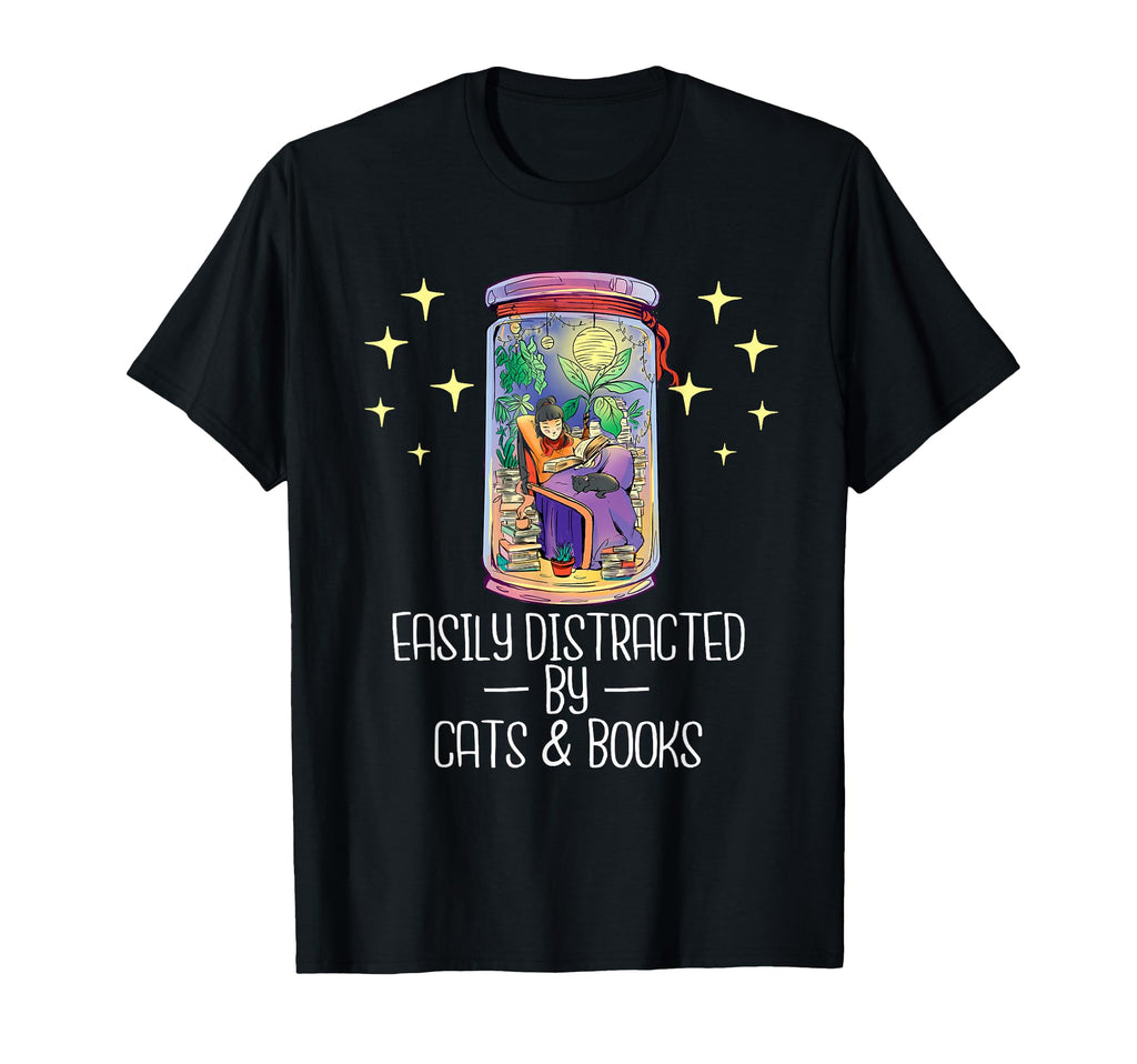 Easily Distracted Cats Books Lover T-Shirt - Casual Everyday Wear Unisex - T-Shirt, Sweatshirt, Hoodie