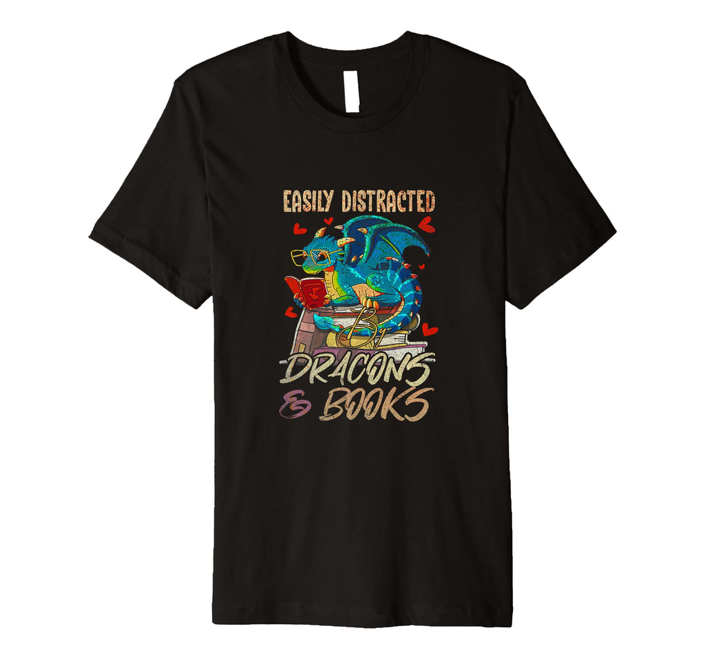 Easily Distracted Books Dragons Funny T-Shirt - Minimalist Print Unisex - T-Shirt, Sweatshirt, Hoodie