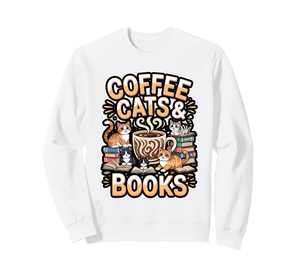 Cat Sleeping Coffee And Book Sweatshirt - Fun Novelty Design for Adults - T-Shirt, Sweatshirt, Hoodie