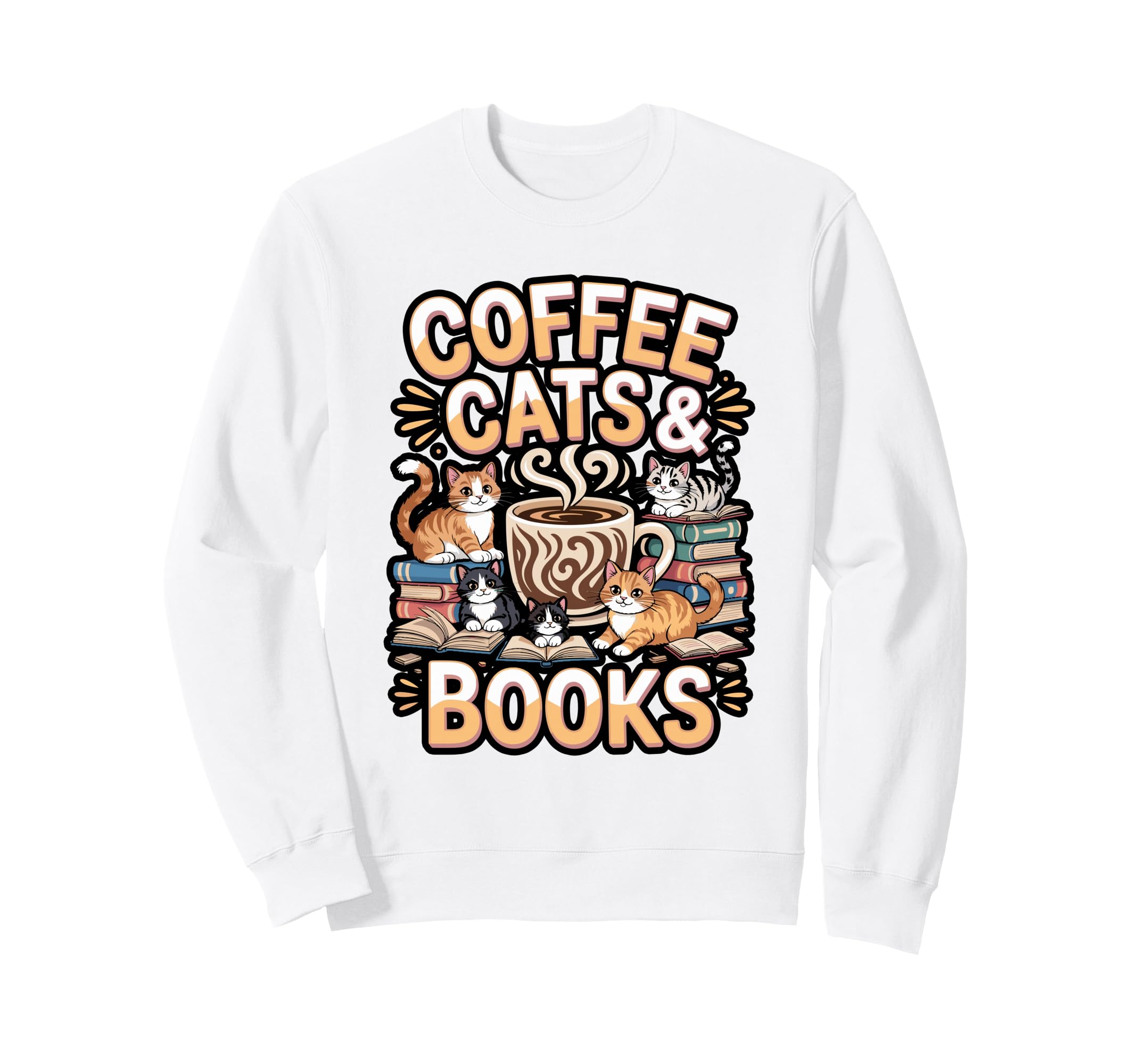 Cat Sleeping Coffee And Book Sweatshirt - Fun Novelty Design for Adults - T-Shirt, Sweatshirt, Hoodie