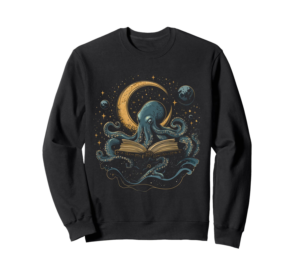 Octopus Crescent Moon Celestial Book Sweatshirt - Unique Graphic Unisex - T-Shirt, Sweatshirt, Hoodie