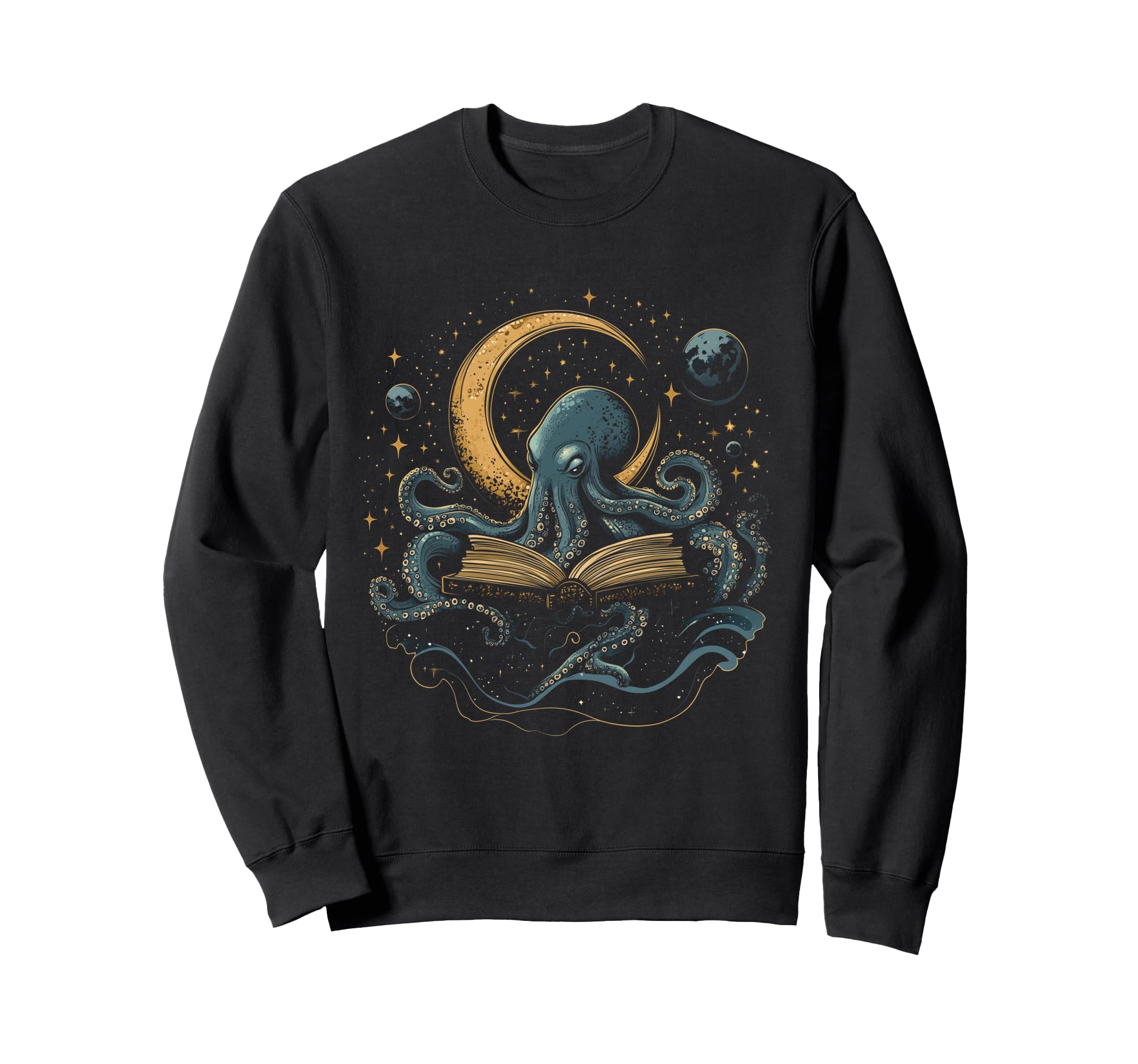 Octopus Crescent Moon Celestial Book Sweatshirt - Unique Graphic Unisex - T-Shirt, Sweatshirt, Hoodie