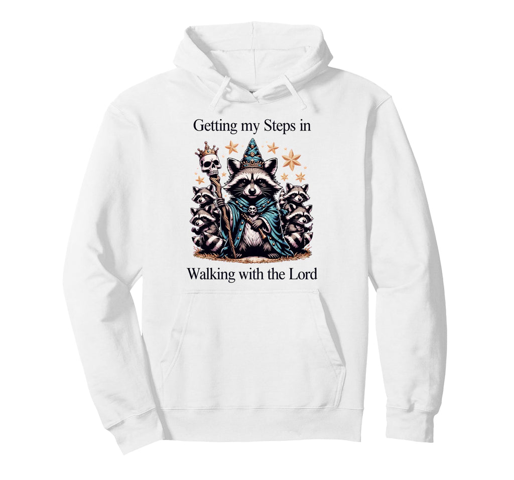 Getting My Steps Walking Lord Raccoon Hoodie - Minimalist Print for Adults - T-Shirt, Sweatshirt, Hoodie