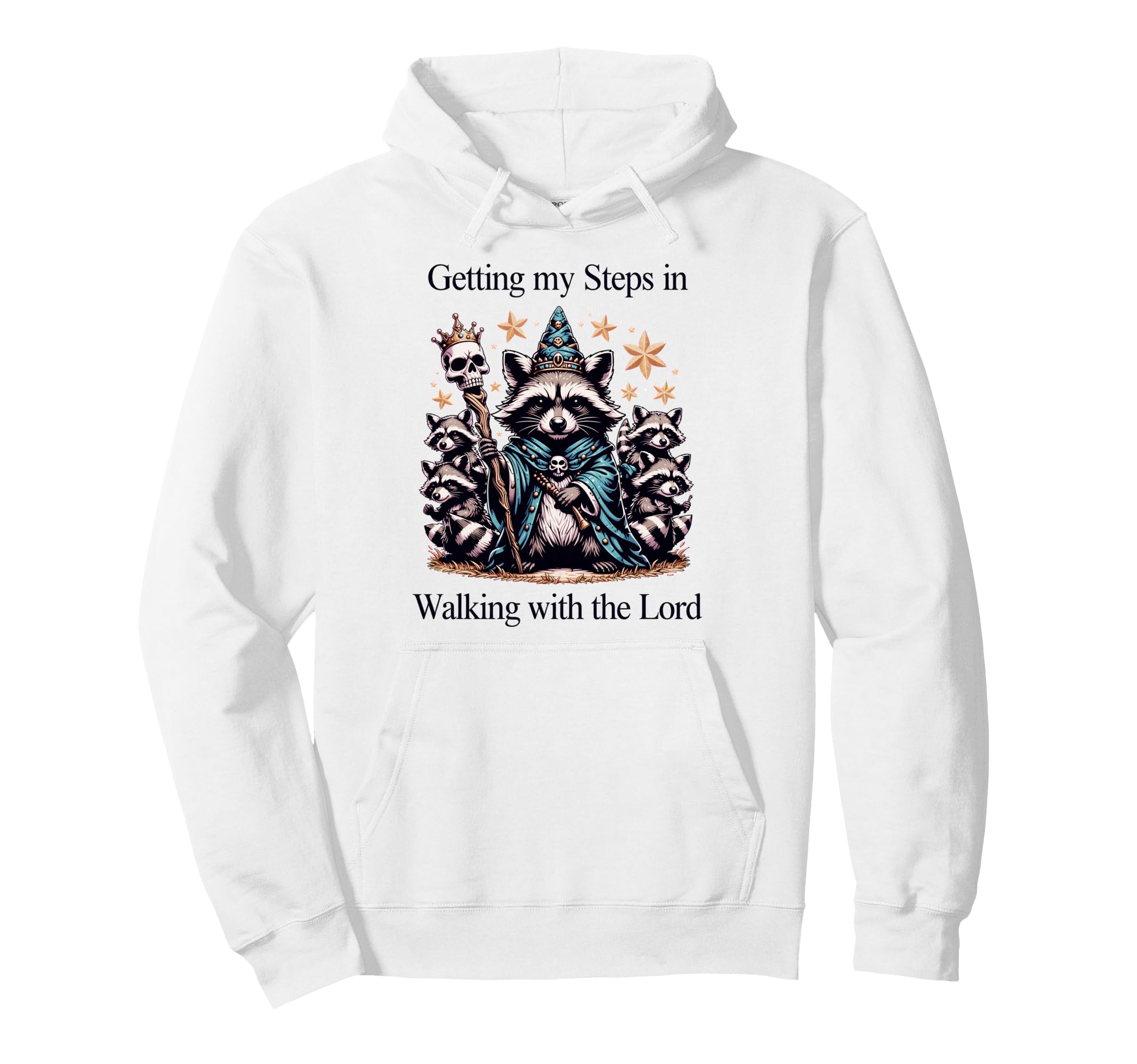 Getting My Steps Walking Lord Raccoon Hoodie - Minimalist Print for Adults - T-Shirt, Sweatshirt, Hoodie