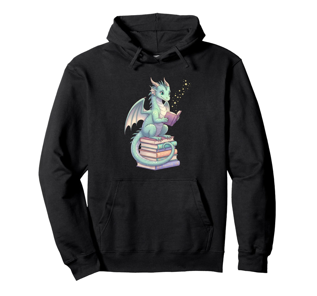Pastel Dragon Reading Books Bookworm Hoodie - Custom Art Print for Adults - T-Shirt, Sweatshirt, Hoodie