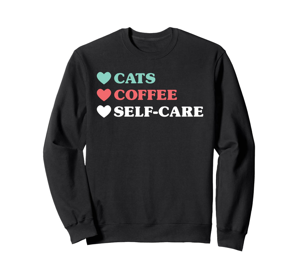 Love Cats Love Coffee Love Self Sweatshirt - Minimalist Print Men Women - T-Shirt, Sweatshirt, Hoodie