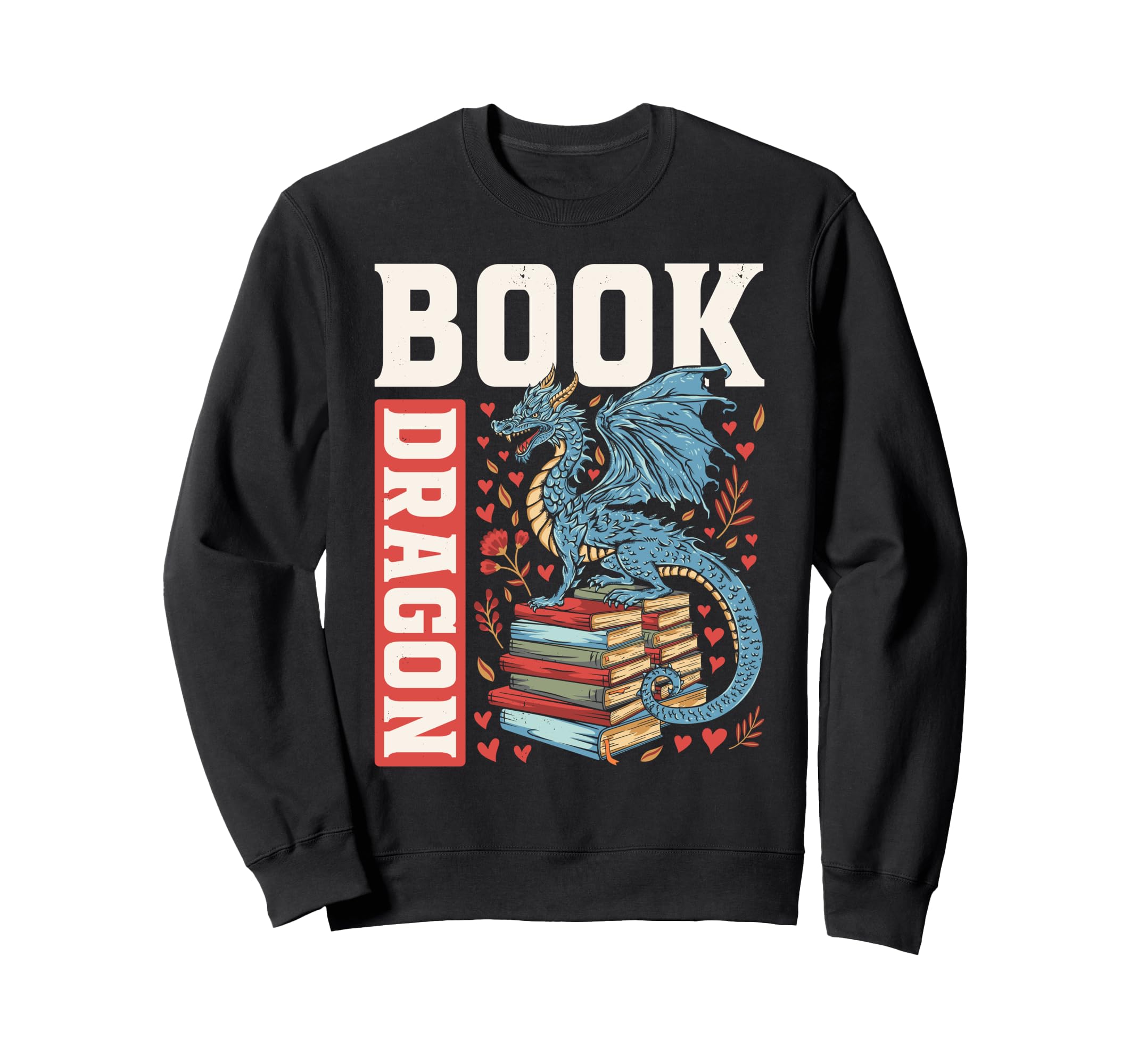 Dragon And Books Bookworm Reading Sweatshirt - Custom Art Print for Adults - T-Shirt, Sweatshirt, Hoodie