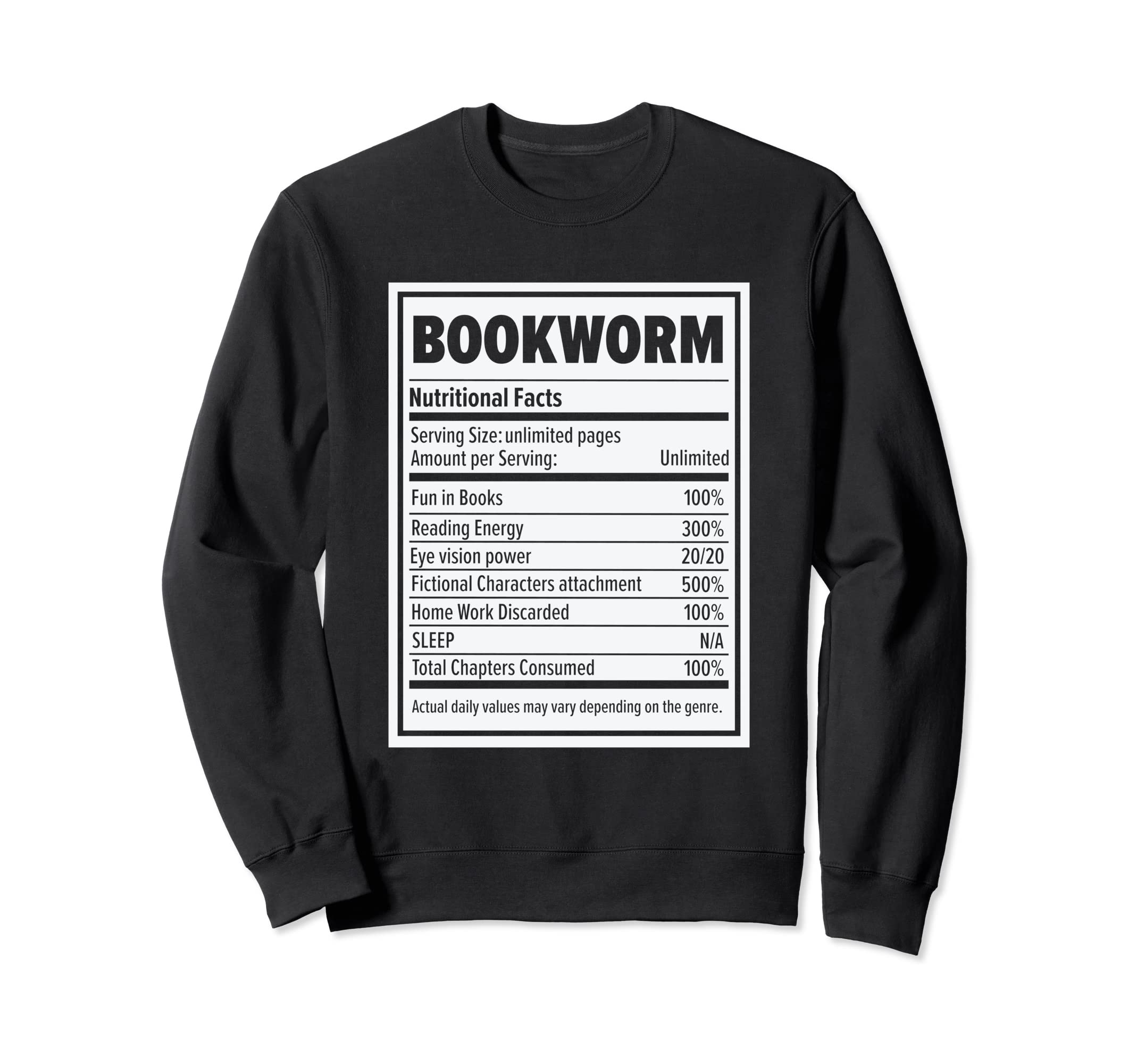 Book Lover Bookworm Nutritional Sweatshirt - Trendy Graphic for Adults - T-Shirt, Sweatshirt, Hoodie