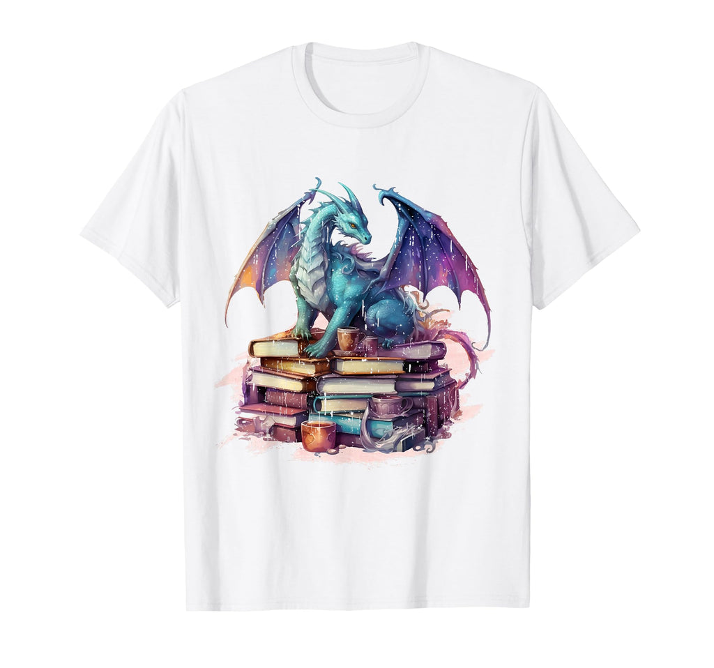 Dragons And Books Watercolor Fantasy Dragon T-Shirt - Graphic Print Unisex - T-Shirt, Sweatshirt, Hoodie