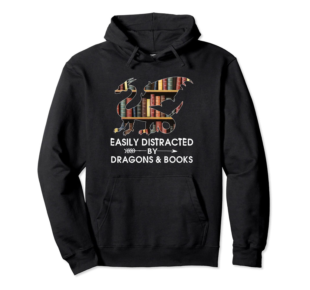 Dragon And Books Lover Funny Easily Hoodie - Casual Everyday Wear Unisex - T-Shirt, Sweatshirt, Hoodie