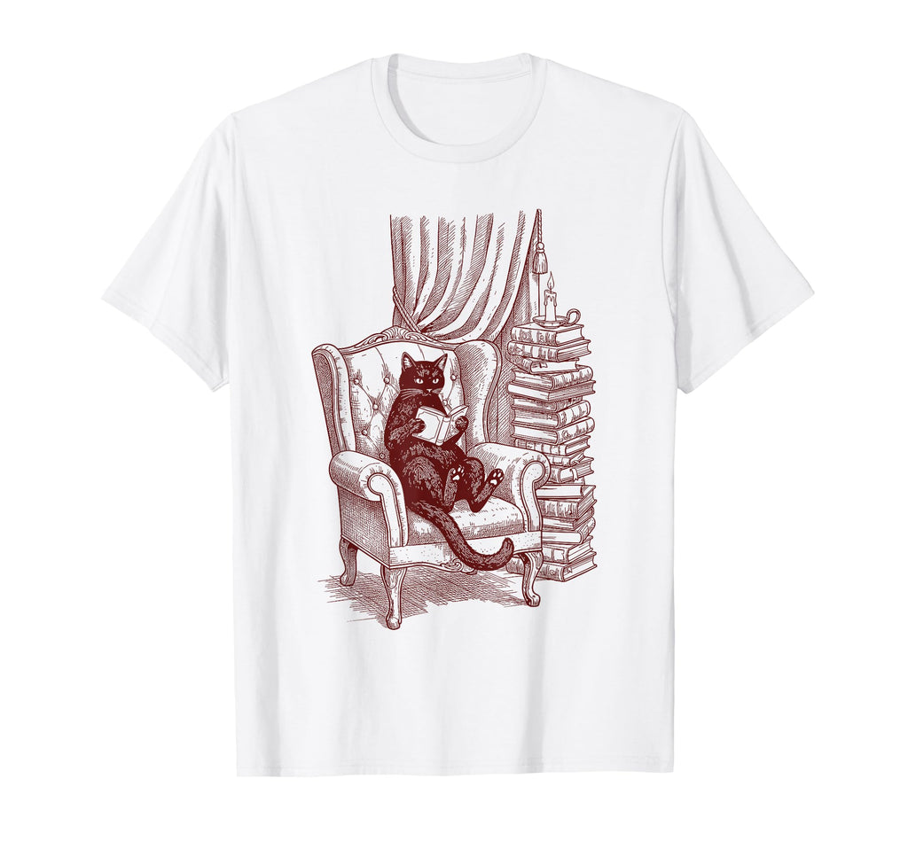 Cozy Armchair Black Cat Book Lover T-Shirt - Casual Everyday Wear Unisex - T-Shirt, Sweatshirt, Hoodie