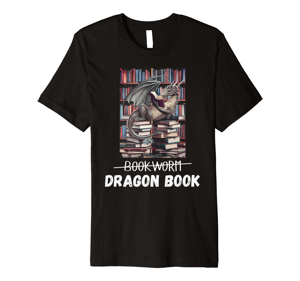 Dragon Book Bookworm Fantasy Reading T-Shirt - Minimalist Print Men Women - T-Shirt, Sweatshirt, Hoodie