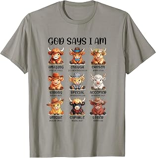 God Says I Am Highland Cow Christian Religious Scottish Cow T-Shirt Unisex T-shirt, Sweatshirt, Hoodie, Long Sleeve Tee - T-Shirt, Sweatshirt, Hoodie