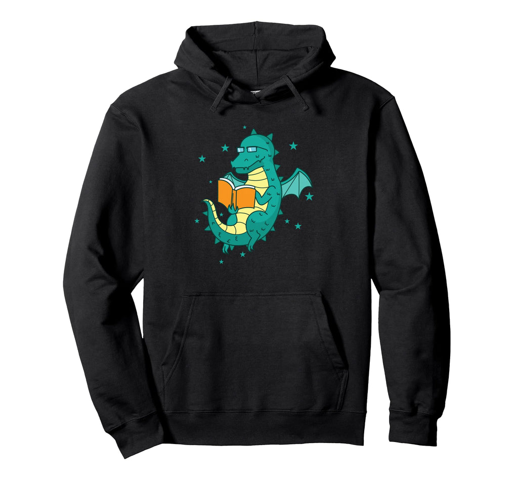 Dragon Reads Book Fable Creature Fairy Hoodie - Novelty Apparel for Adults - T-Shirt, Sweatshirt, Hoodie