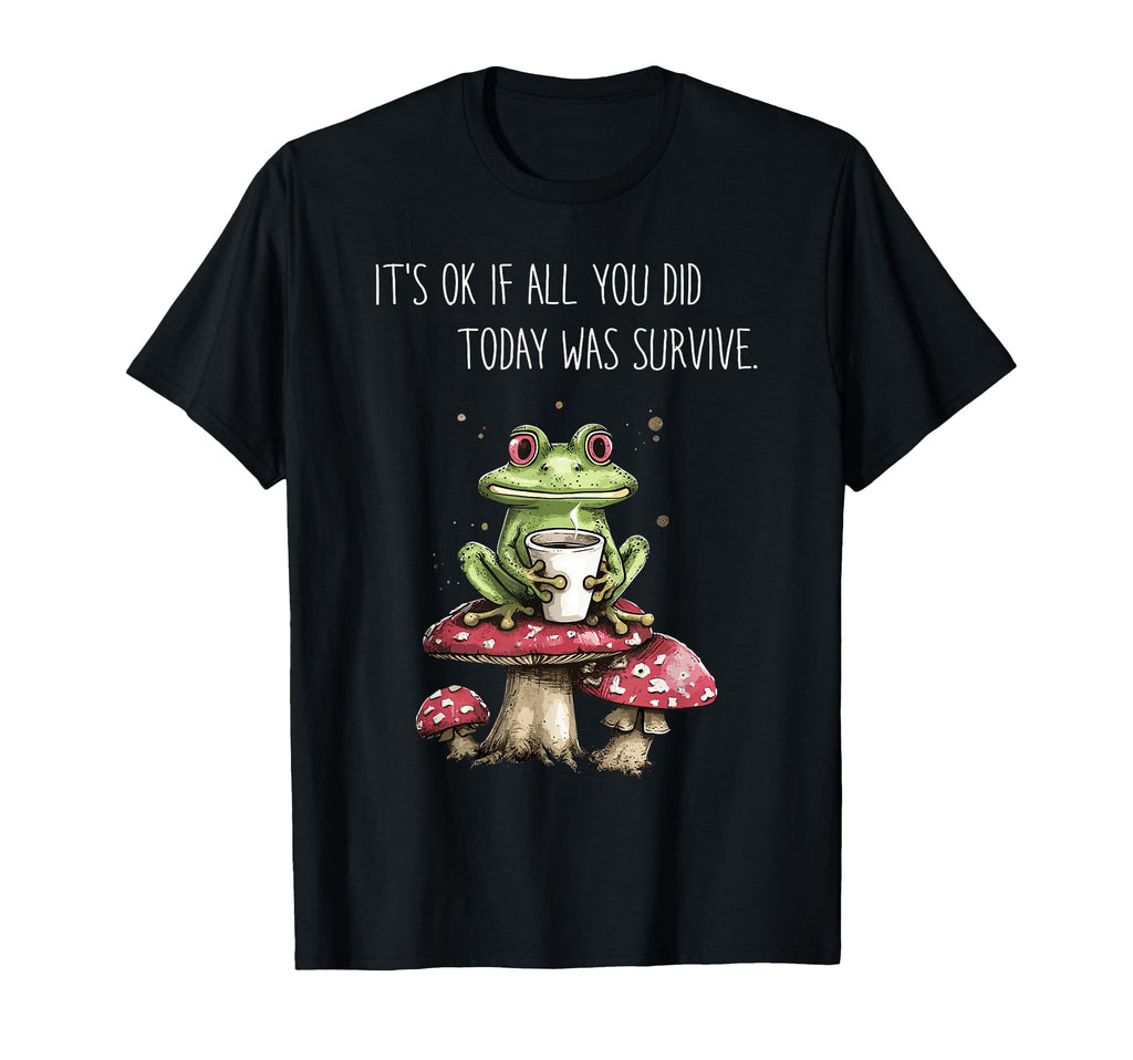 Whimsical Frog Sitting Mushroom T-Shirt - Novelty Apparel Unisex - T-Shirt, Sweatshirt, Hoodie