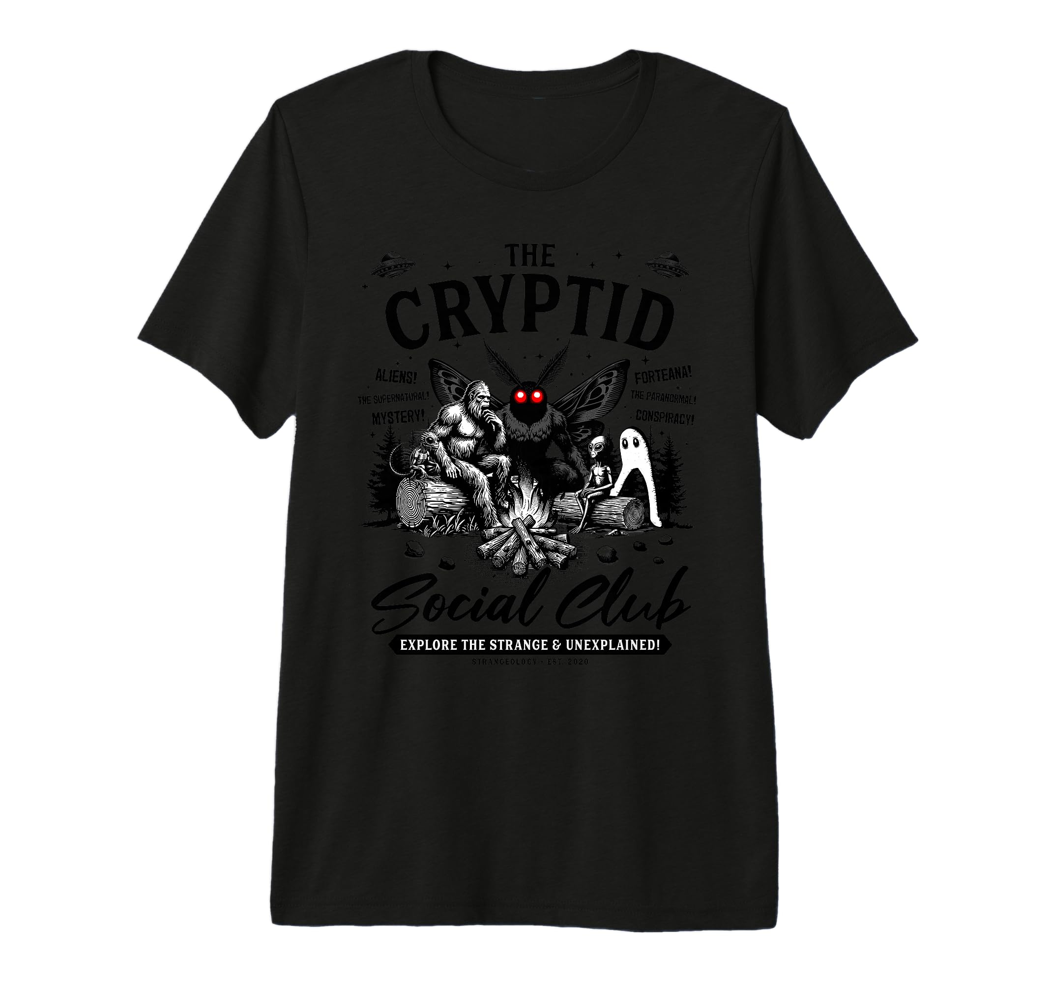 Cryptid Social Club Bigfoot Mothman T-Shirt - Trendy Graphic Men Women - T-Shirt, Sweatshirt, Hoodie