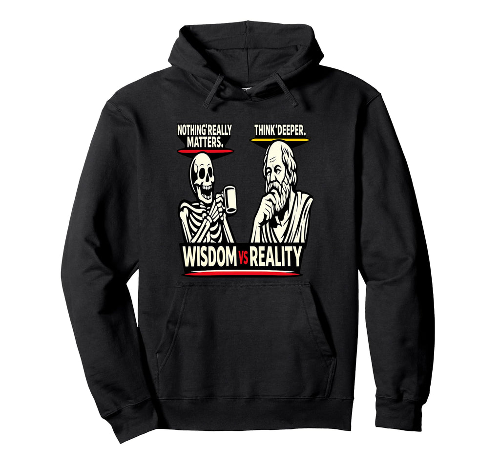 Skeleton Vs Socrates Funny Philosophy Hoodie - Minimalist Print for Adults - T-Shirt, Sweatshirt, Hoodie