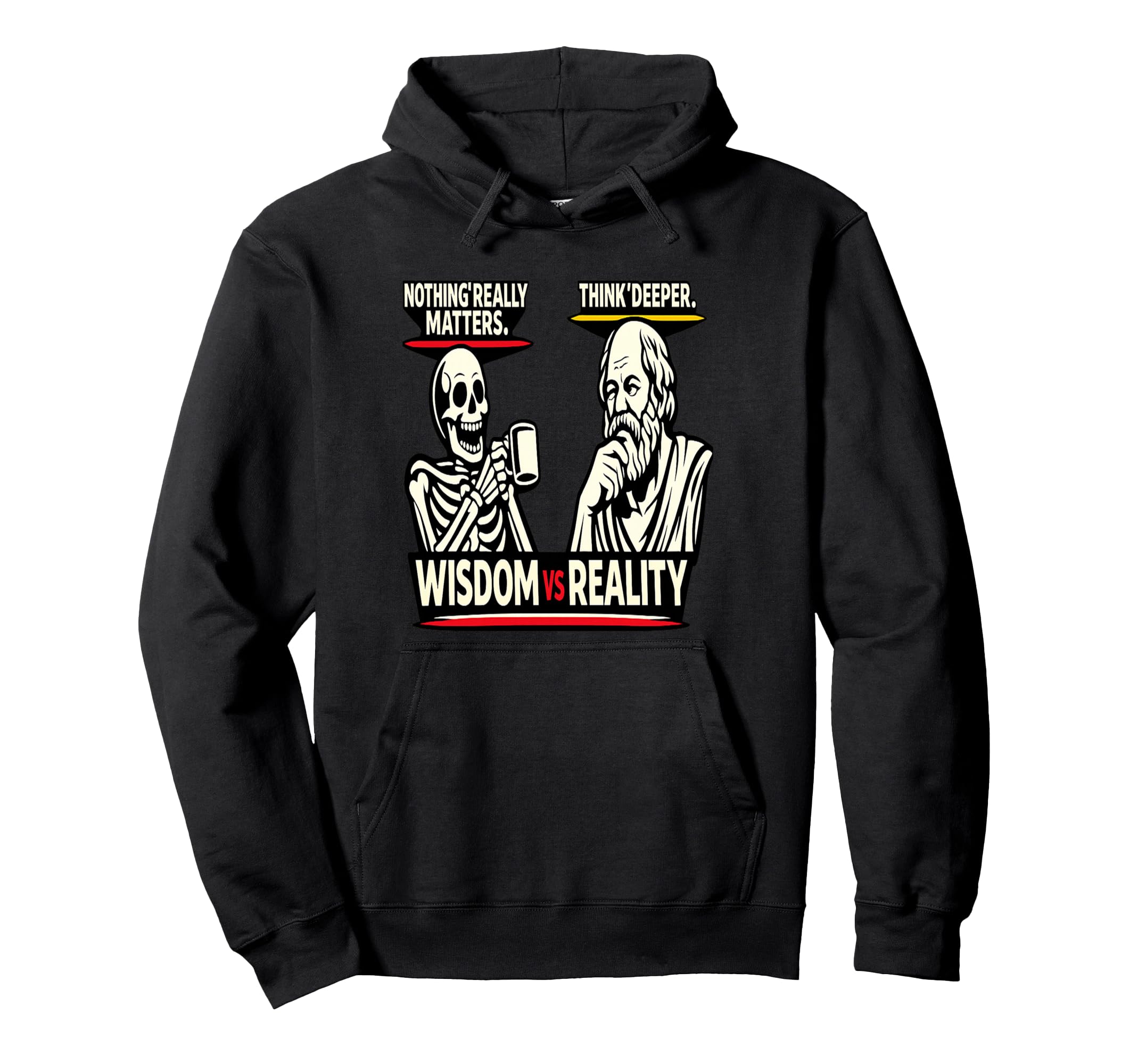 Skeleton Vs Socrates Funny Philosophy Hoodie - Minimalist Print for Adults - T-Shirt, Sweatshirt, Hoodie