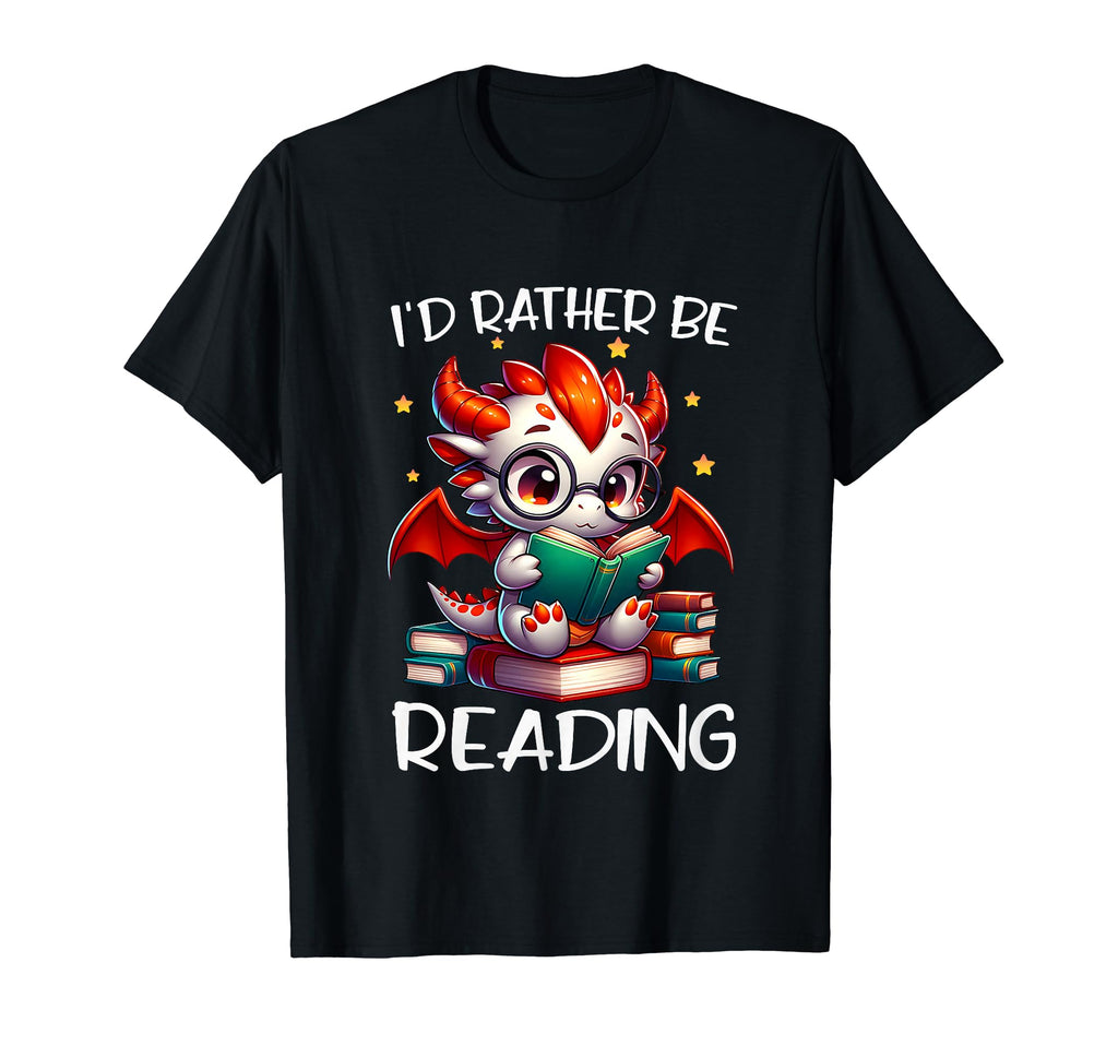 Id Rather Be Reading Book Dragon Bookworm T-Shirt - Graphic Print Unisex - T-Shirt, Sweatshirt, Hoodie
