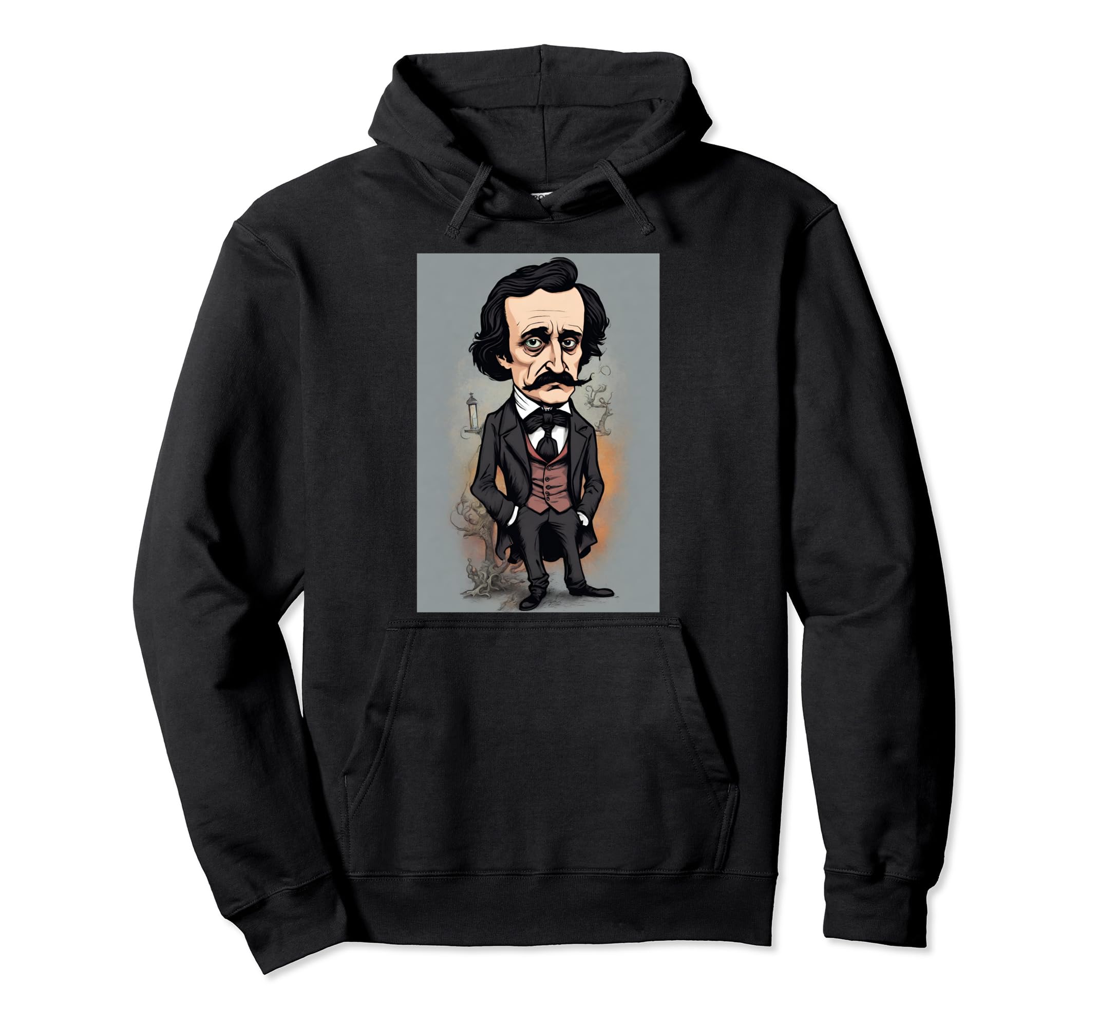 Edgar Allan Poe Caricature Portrait Hoodie - Novelty Apparel for Adults - T-Shirt, Sweatshirt, Hoodie