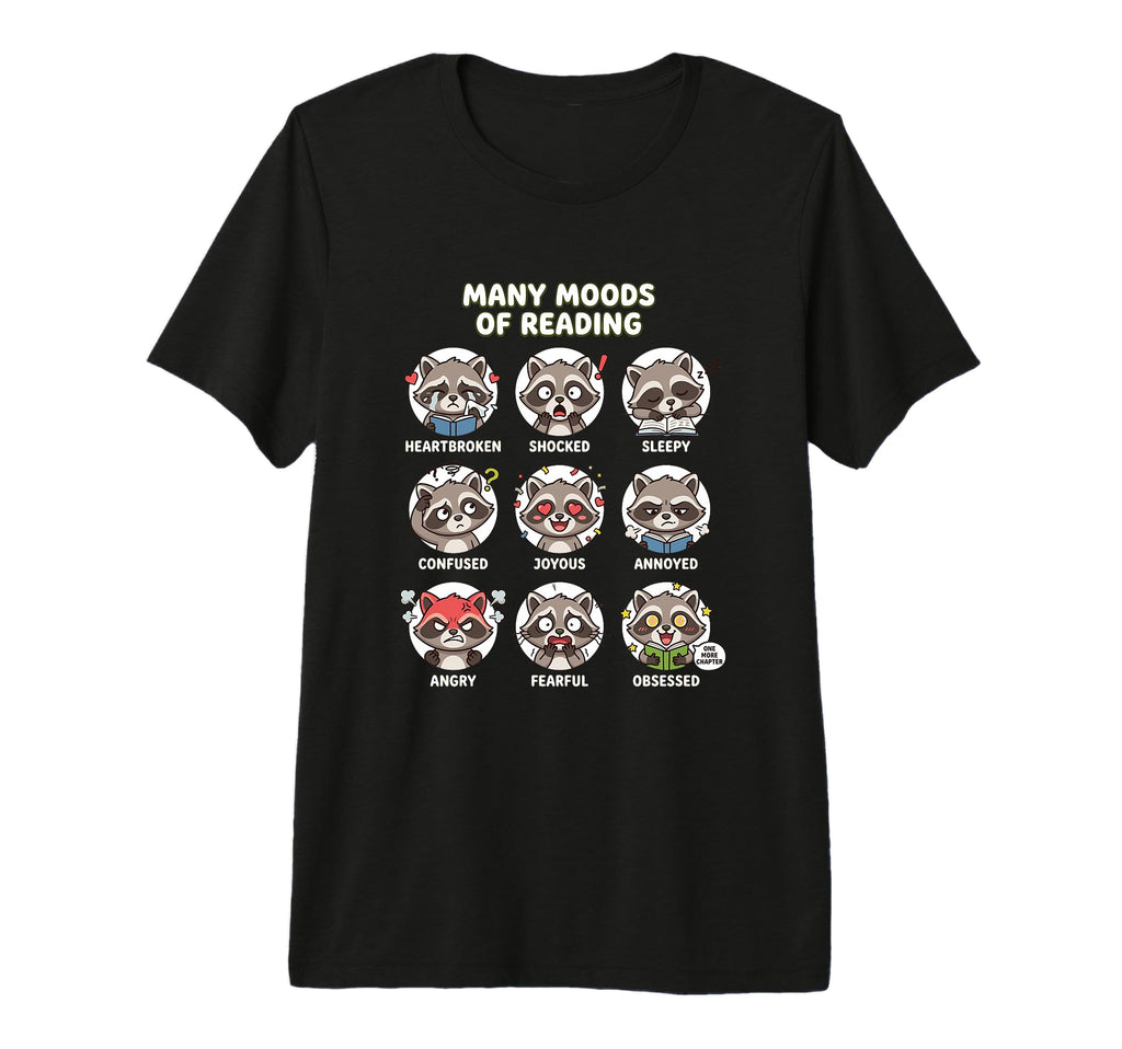 Bookish Many Reading Raccoon Funny T-Shirt - Aesthetic Graphic Men Women - T-Shirt, Sweatshirt, Hoodie