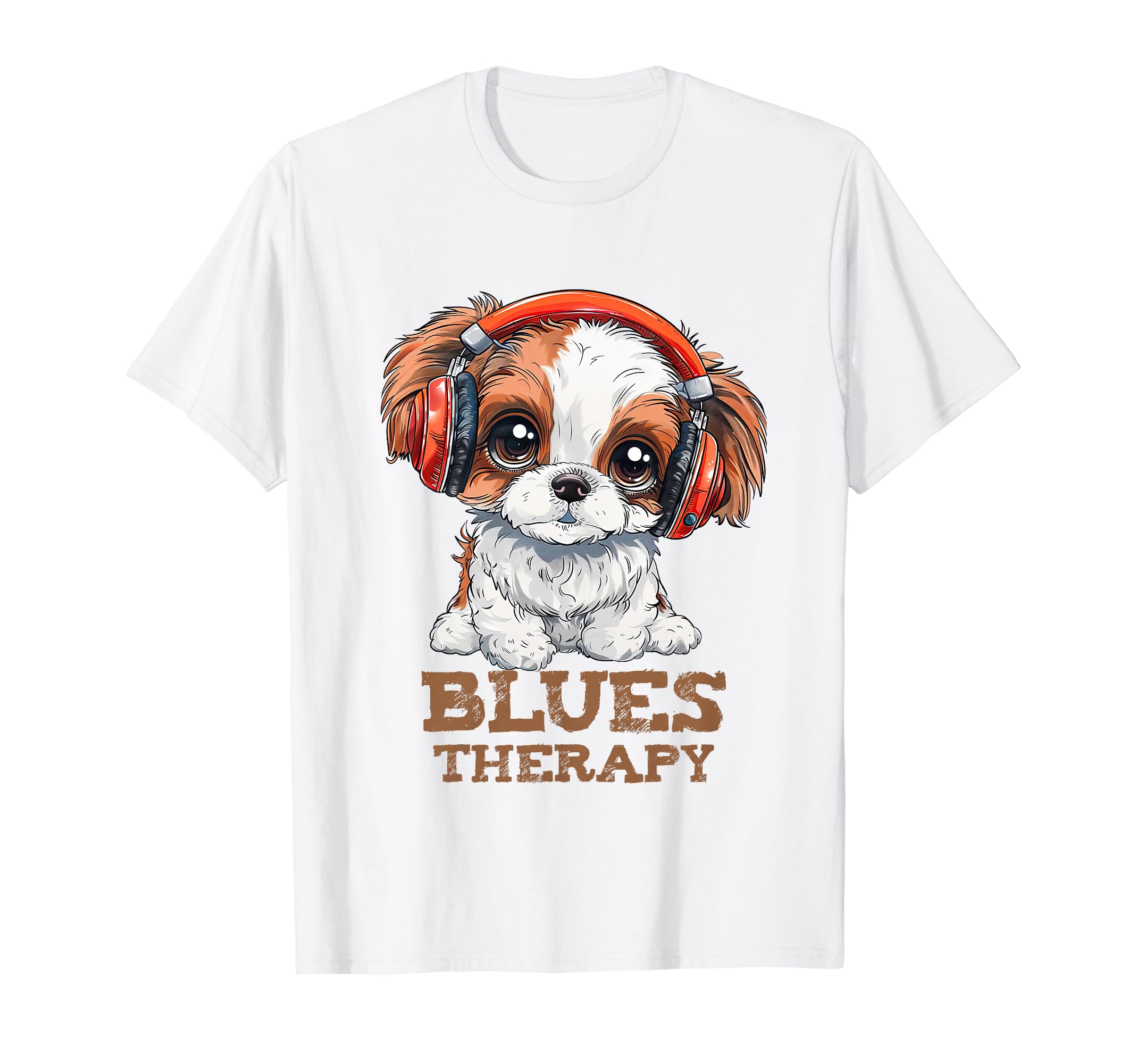 Blues Therapy Puppy Headphones Western T-Shirt - Graphic Print for Adults - T-Shirt, Sweatshirt, Hoodie