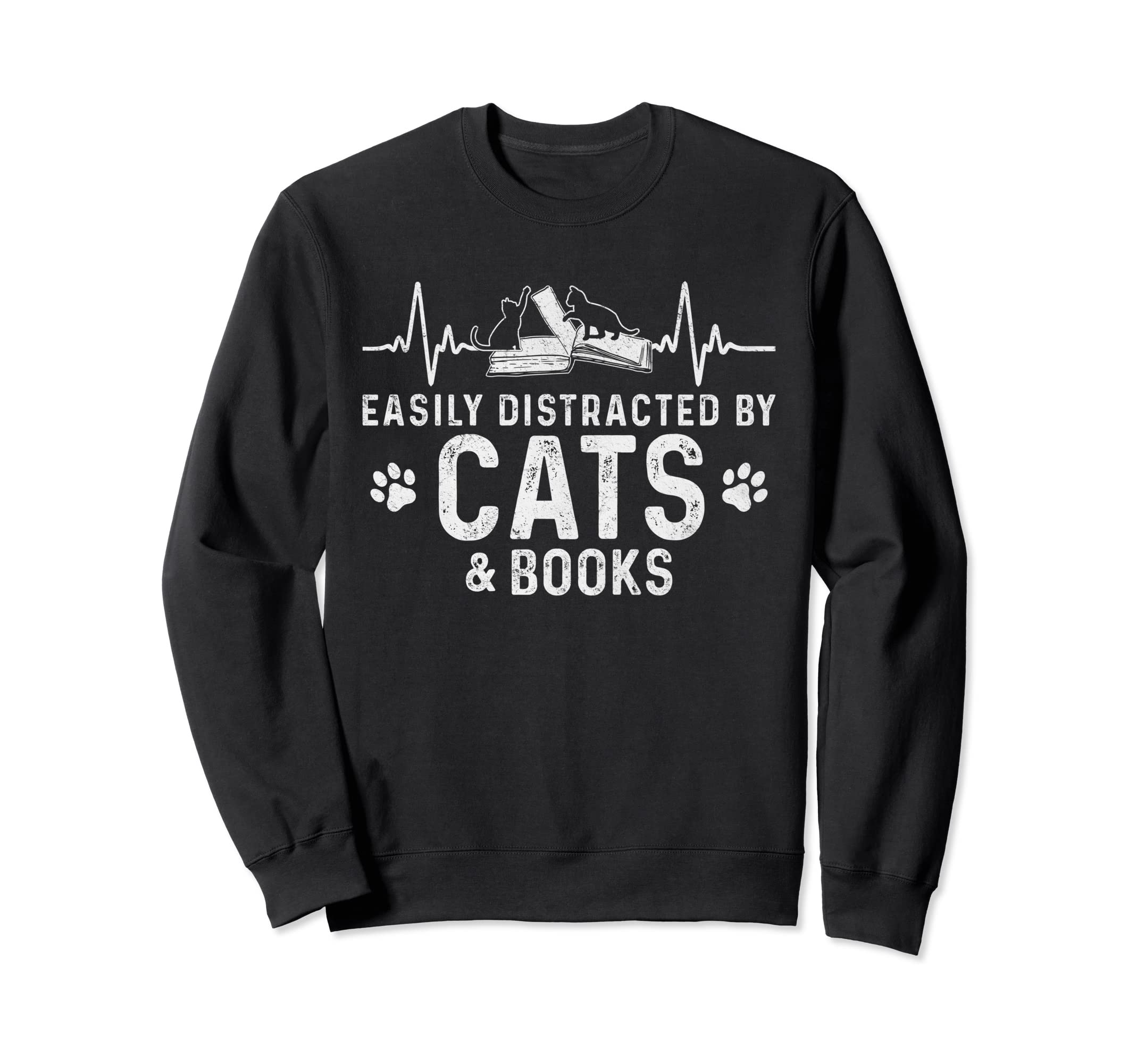 Easily Distracted Cats And Books Sweatshirt - Novelty Apparel Men Women - T-Shirt, Sweatshirt, Hoodie