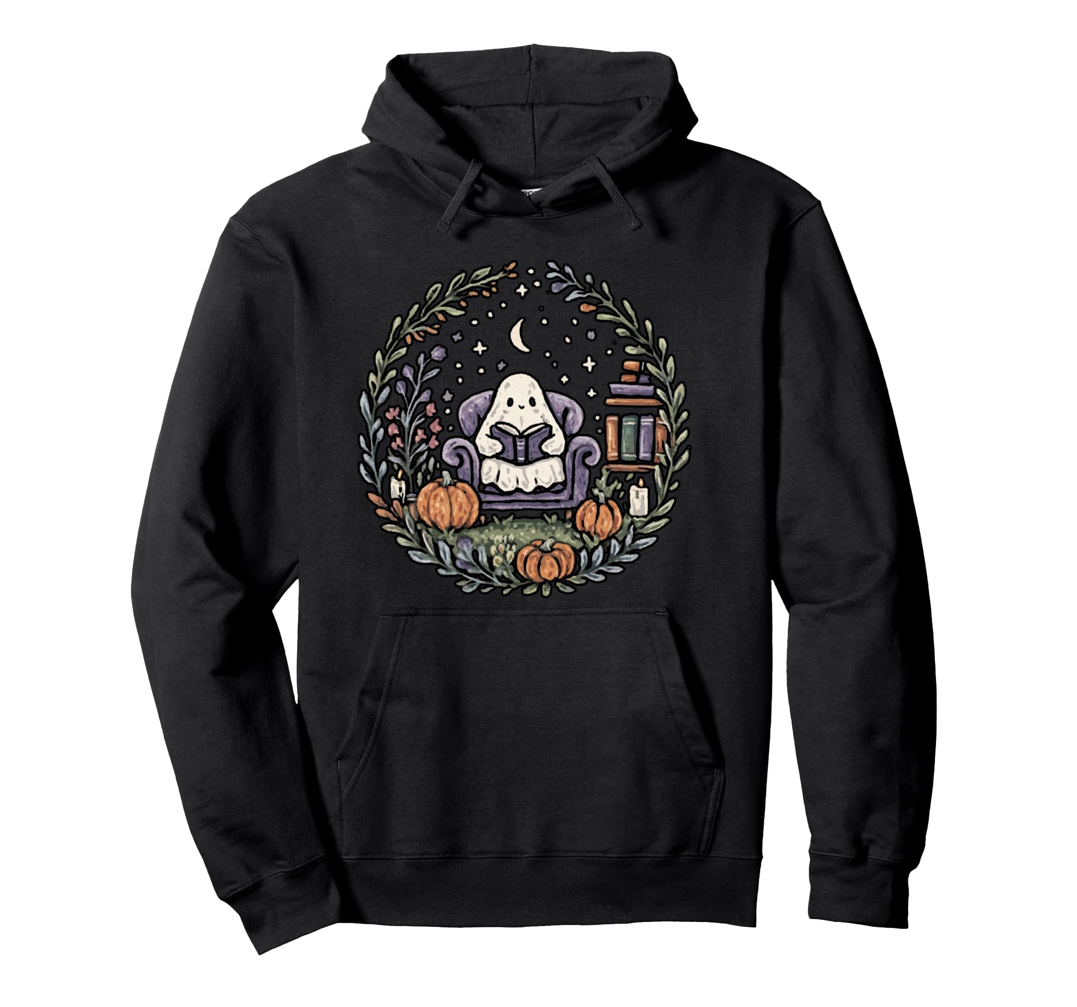Halloween Ghost Reading Book Lover Hoodie - Aesthetic Graphic Unisex - T-Shirt, Sweatshirt, Hoodie