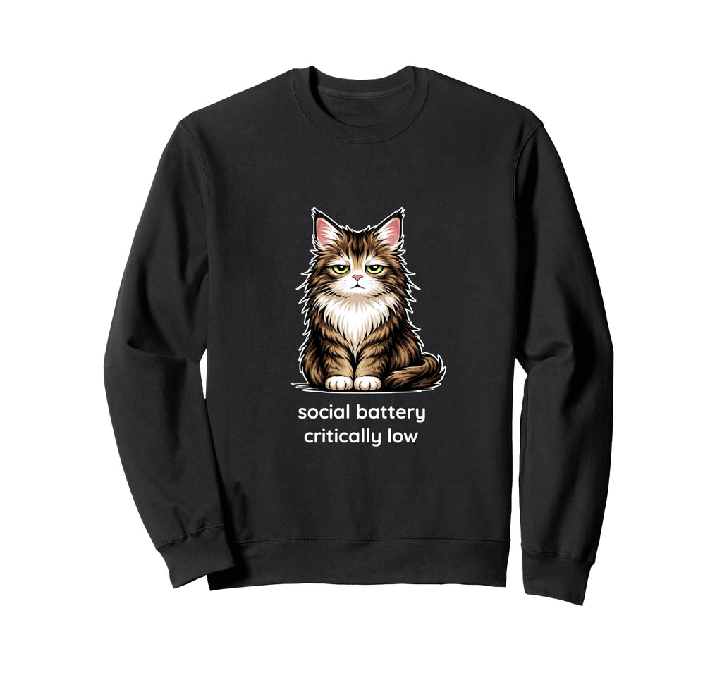 Siberian Cat Social Battery Sweatshirt - Custom Art Print Men Women - T-Shirt, Sweatshirt, Hoodie