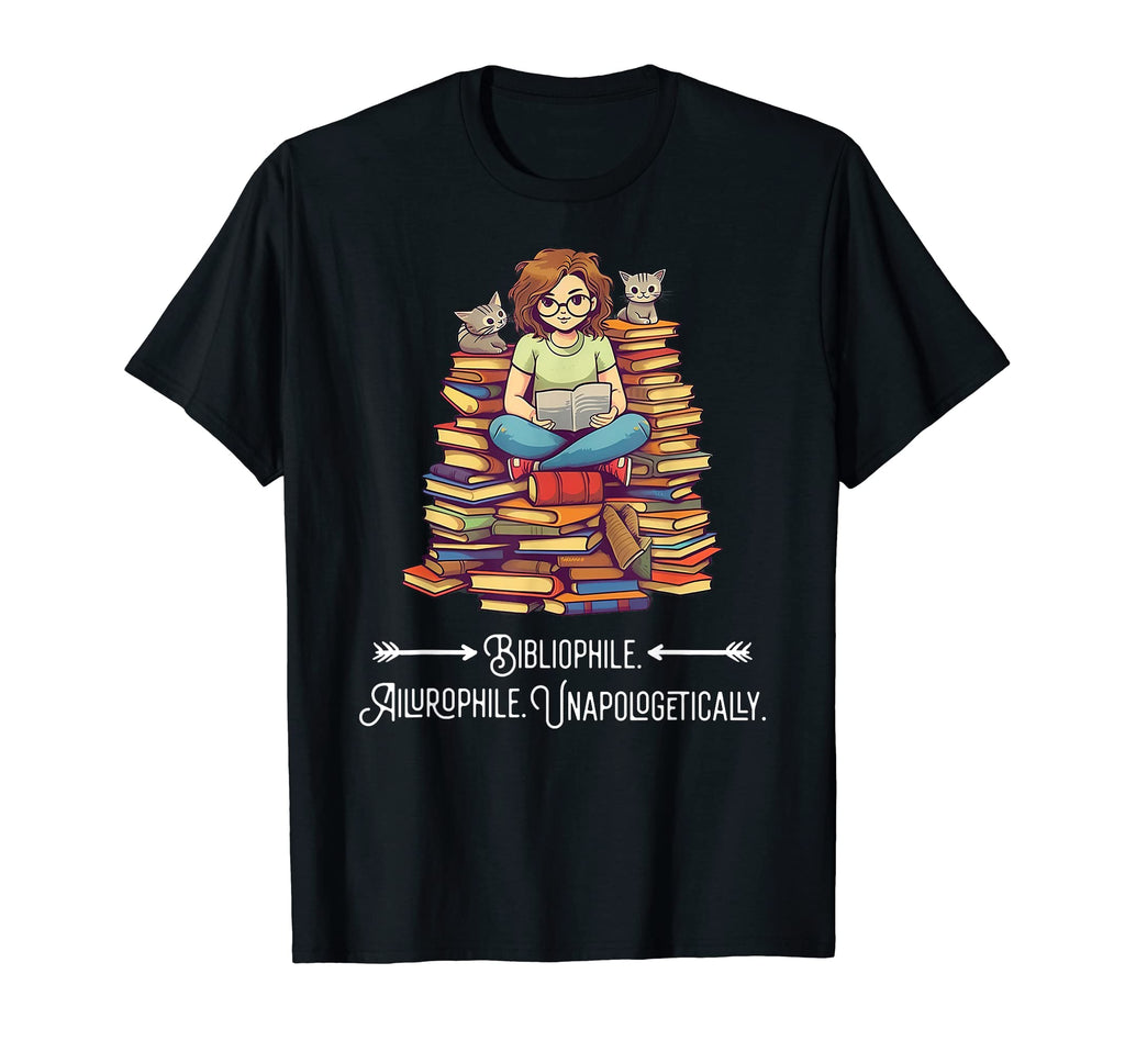Bibliophile Ailurophile T-Shirt - Novelty Apparel for Adults - T-Shirt, Sweatshirt, Hoodie
