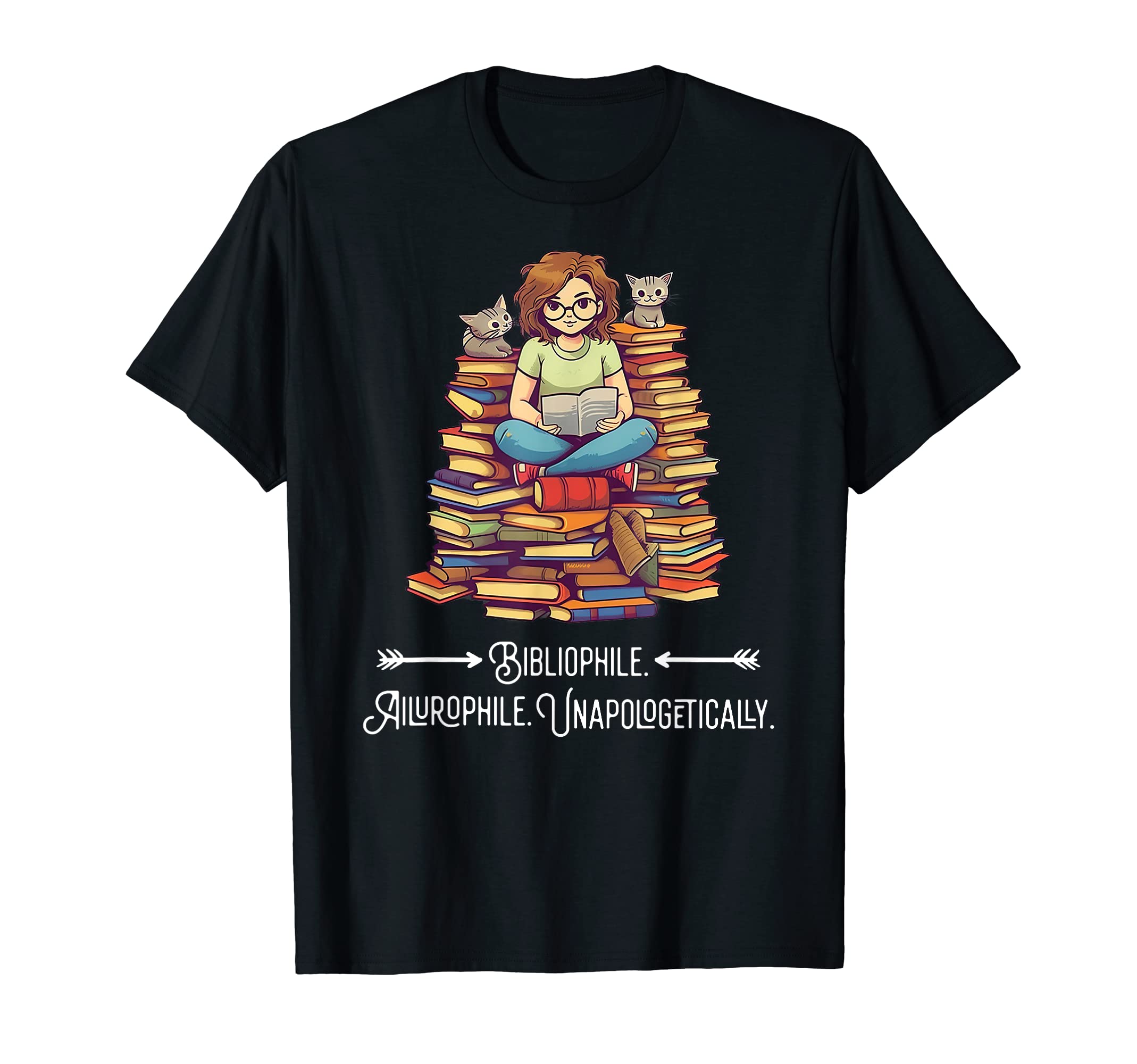 Bibliophile Ailurophile T-Shirt - Novelty Apparel for Adults - T-Shirt, Sweatshirt, Hoodie