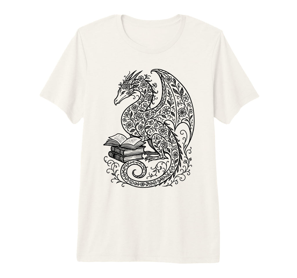 Floral Dragon Reading Books Bookworm T-Shirt - Minimalist Print for Adults - T-Shirt, Sweatshirt, Hoodie