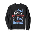 Easily Distracted Cats And Books Sweatshirt - Minimalist Print Unisex - T-Shirt, Sweatshirt, Hoodie
