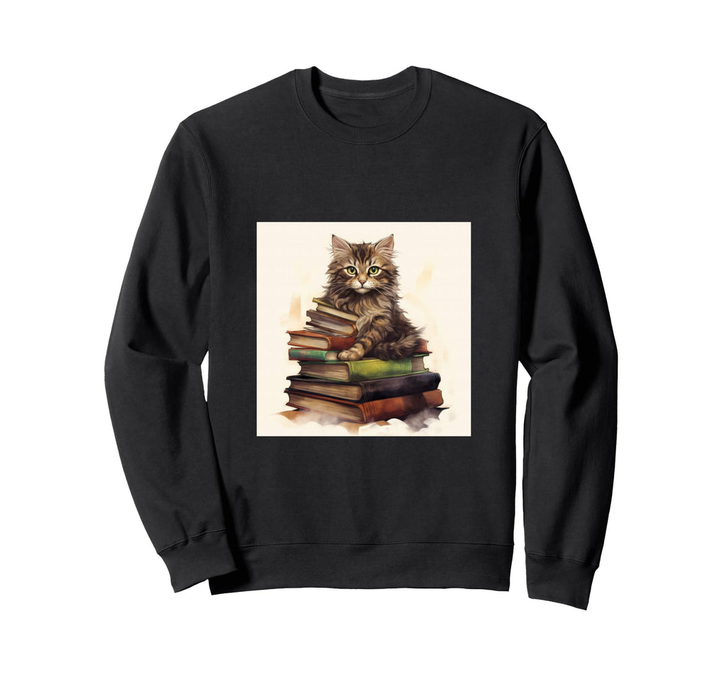 Book Nerd Cat Reading Library Sweatshirt - Custom Art Print for Adults - T-Shirt, Sweatshirt, Hoodie