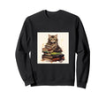 Book Nerd Cat Reading Library Sweatshirt - Custom Art Print for Adults - T-Shirt, Sweatshirt, Hoodie